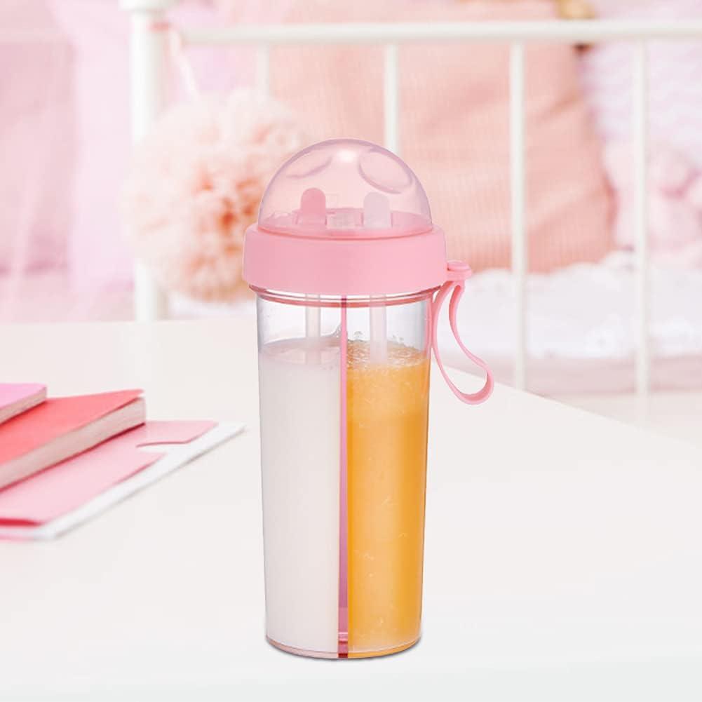 imageAramox Tasse Boire Double Usage Bouteille deau Rutilisable Portable avec Deux Pailles Tasse de Boisson Sportive Idale pour les Voyages en Plein Air PINKPink