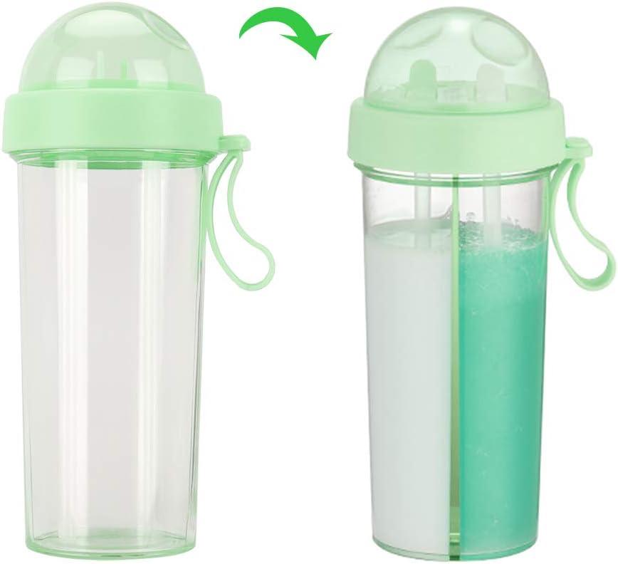 imageAramox Tasse Boire Double Usage Bouteille deau Rutilisable Portable avec Deux Pailles Tasse de Boisson Sportive Idale pour les Voyages en Plein Air PINKGreen