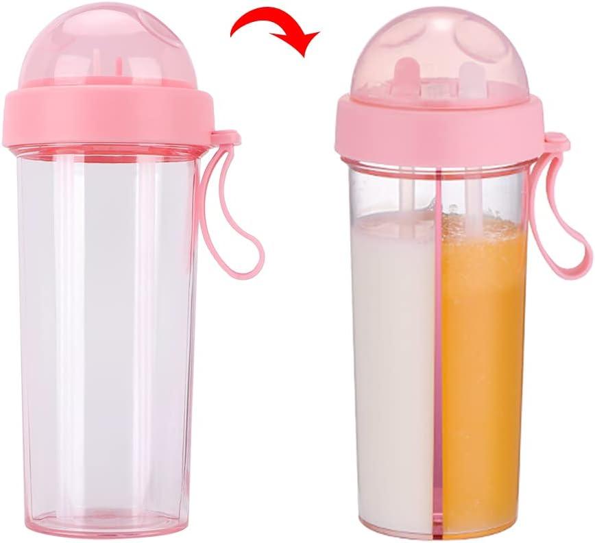 imageAramox Tasse Boire Double Usage Bouteille deau Rutilisable Portable avec Deux Pailles Tasse de Boisson Sportive Idale pour les Voyages en Plein Air PINKPink