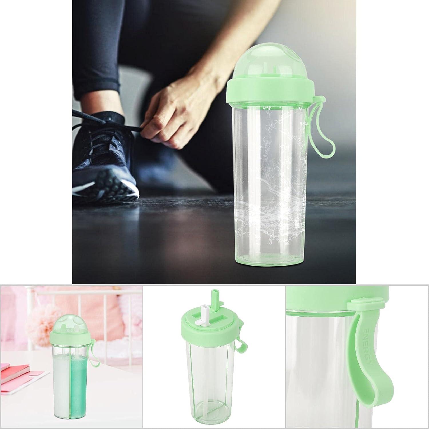 imageAramox Tasse Boire Double Usage Bouteille deau Rutilisable Portable avec Deux Pailles Tasse de Boisson Sportive Idale pour les Voyages en Plein Air PINKGreen