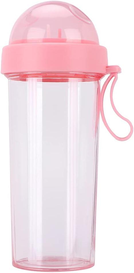 imageAramox Tasse Boire Double Usage Bouteille deau Rutilisable Portable avec Deux Pailles Tasse de Boisson Sportive Idale pour les Voyages en Plein Air PINKPink
