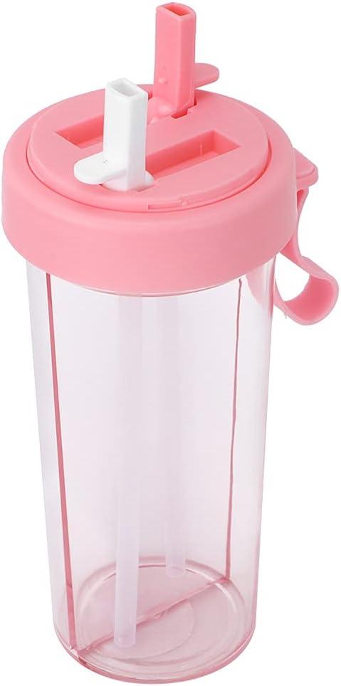 imageAramox Tasse Boire Double Usage Bouteille deau Rutilisable Portable avec Deux Pailles Tasse de Boisson Sportive Idale pour les Voyages en Plein Air PINKPink