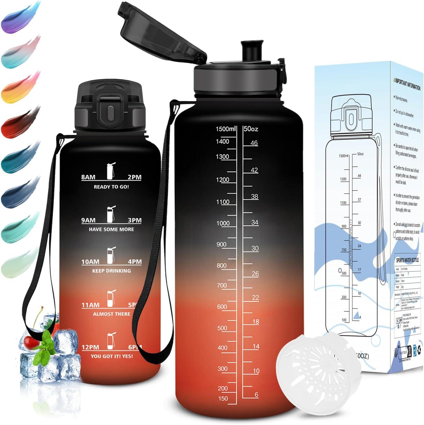 imageMotswedi Gourde Sport 10001500ml Sans BPA Bouteille deau tanche ampamp Rutilisable Gourde avec Marqueur de Temps et Filtre Gourde Pour Enfant Adulte Sport Yoga Gym Camping RandonneNoir Rouge