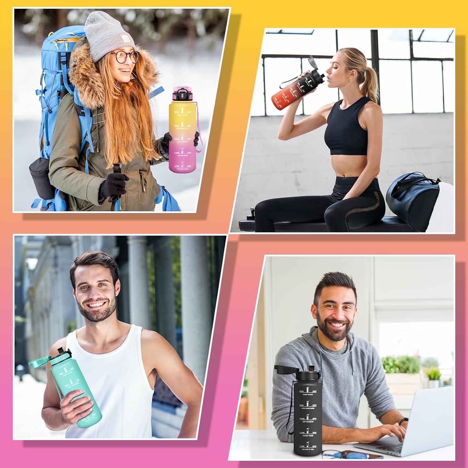 imageMotswedi Gourde Sport 10001500ml Sans BPA Bouteille deau tanche ampamp Rutilisable Gourde avec Marqueur de Temps et Filtre Gourde Pour Enfant Adulte Sport Yoga Gym Camping RandonneYellowpink1500l