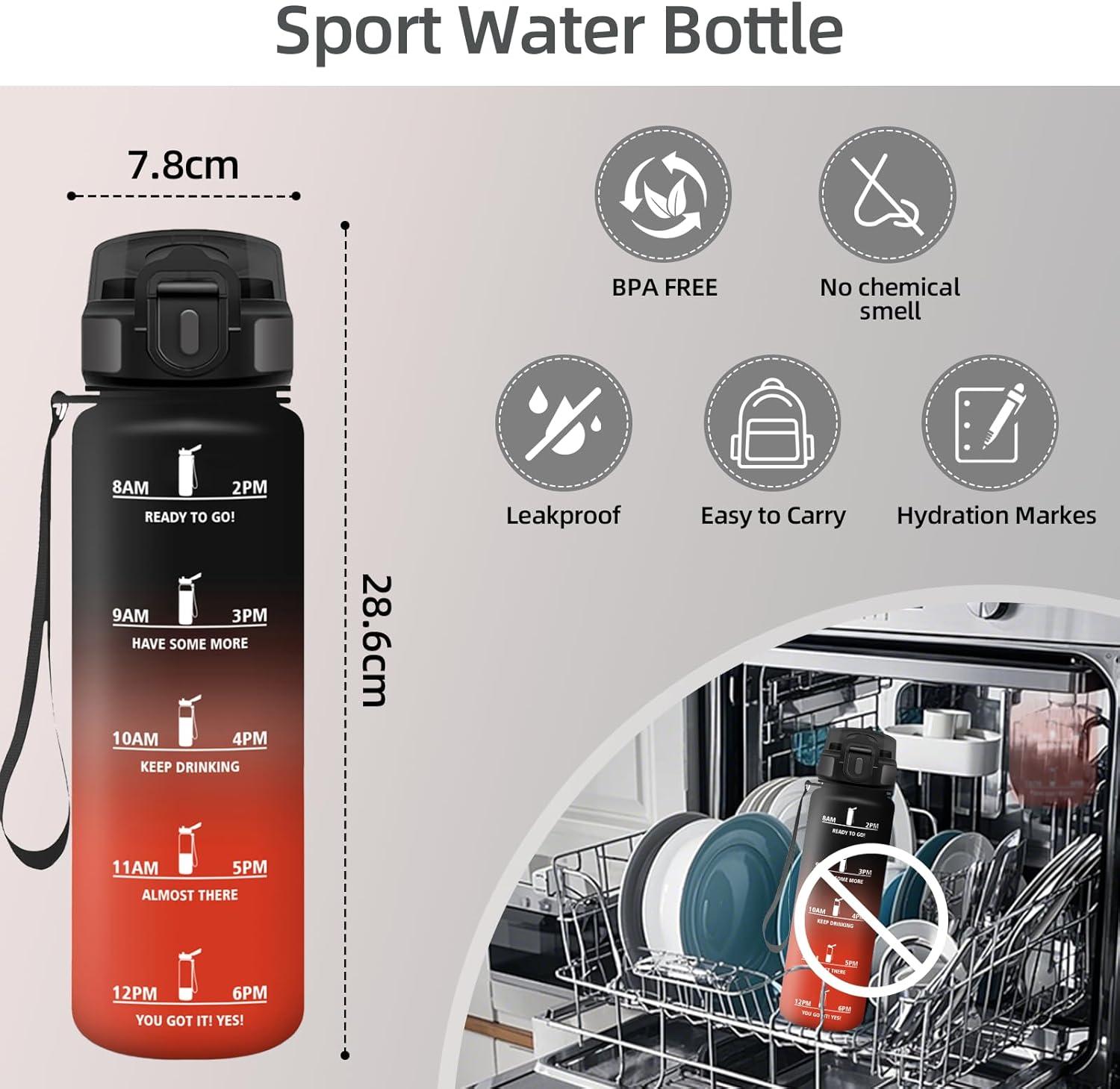 imageMotswedi Gourde Sport 10001500ml Sans BPA Bouteille deau tanche ampamp Rutilisable Gourde avec Marqueur de Temps et Filtre Gourde Pour Enfant Adulte Sport Yoga Gym Camping RandonneNoir Rouge