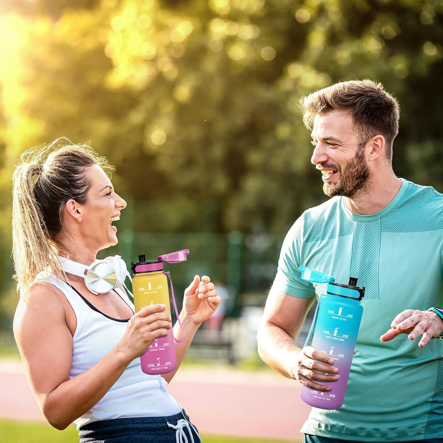 imageMotswedi Gourde Sport 10001500ml Sans BPA Bouteille deau tanche ampamp Rutilisable Gourde avec Marqueur de Temps et Filtre Gourde Pour Enfant Adulte Sport Yoga Gym Camping RandonneYellowpink1500l