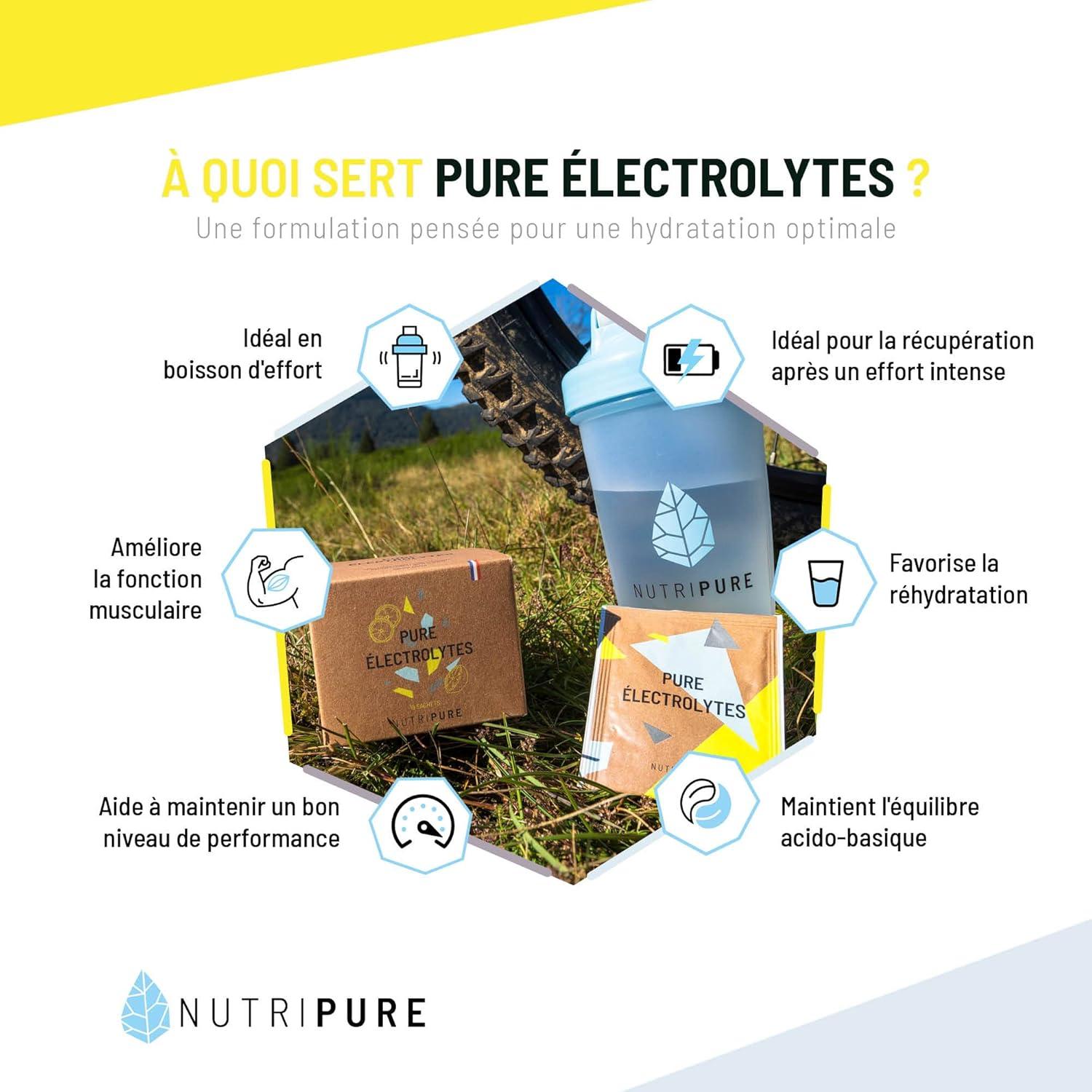 imageNutripure Pure Electrolytes Boisson dentranement 5 minraux essentiels Na Ca Mg Zinc et K Sucre de canne Vegan Arme naturel Citron non coeurant 15 sachets en poudre de 10g