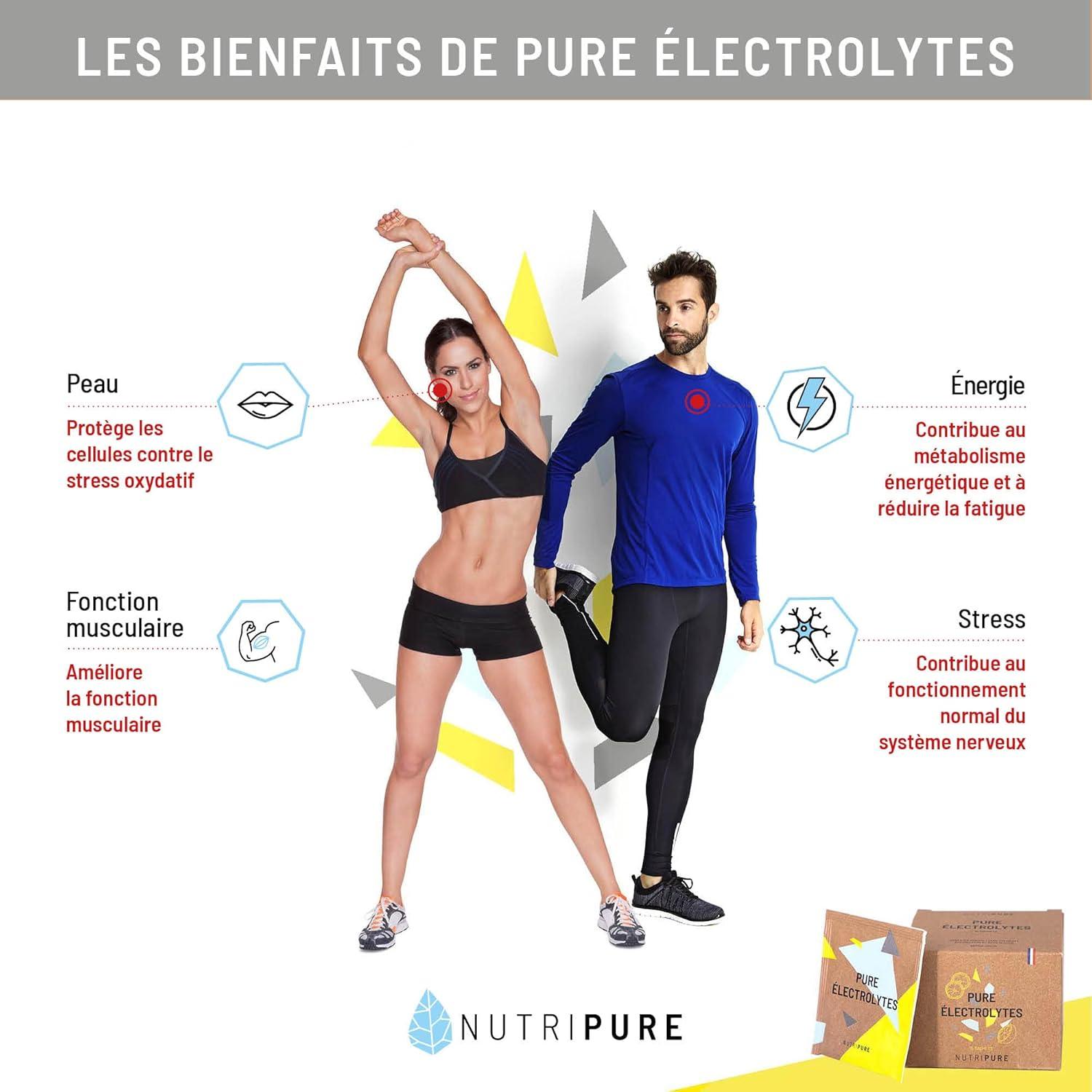 imageNutripure Pure Electrolytes Boisson dentranement 5 minraux essentiels Na Ca Mg Zinc et K Sucre de canne Vegan Arme naturel Citron non coeurant 15 sachets en poudre de 10g