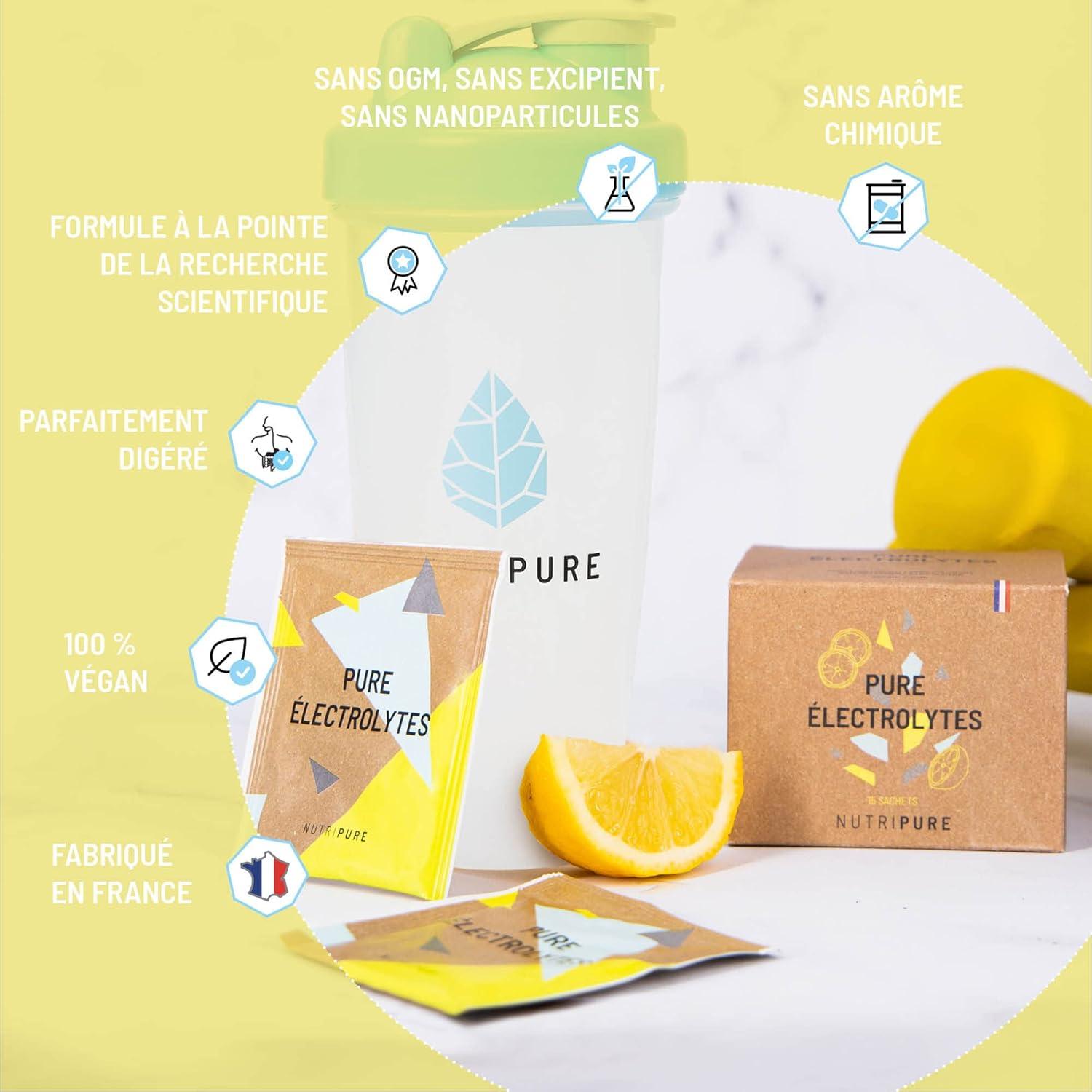 imageNutripure Pure Electrolytes Boisson dentranement 5 minraux essentiels Na Ca Mg Zinc et K Sucre de canne Vegan Arme naturel Citron non coeurant 15 sachets en poudre de 10g