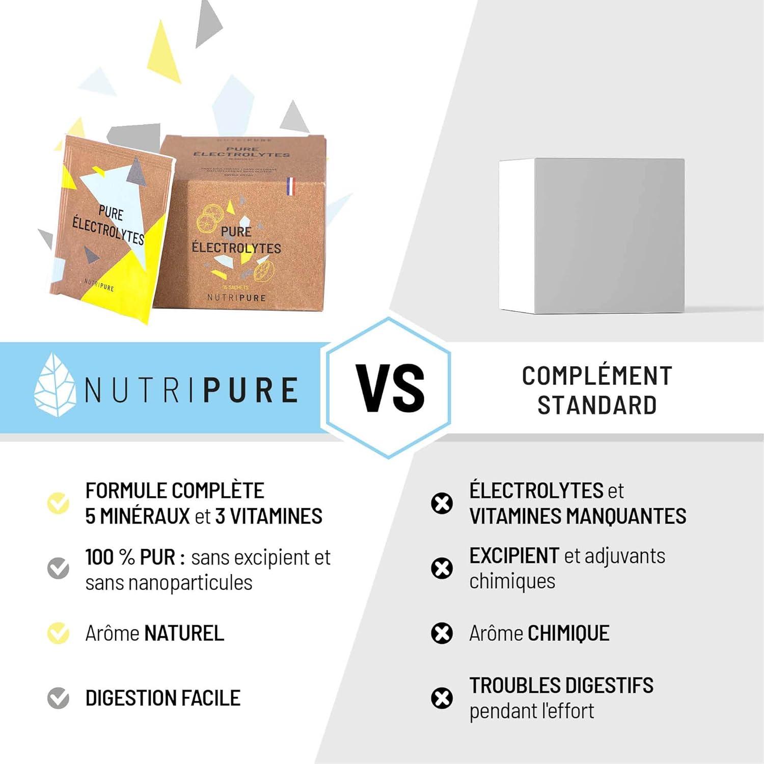 imageNutripure Pure Electrolytes Boisson dentranement 5 minraux essentiels Na Ca Mg Zinc et K Sucre de canne Vegan Arme naturel Citron non coeurant 15 sachets en poudre de 10g