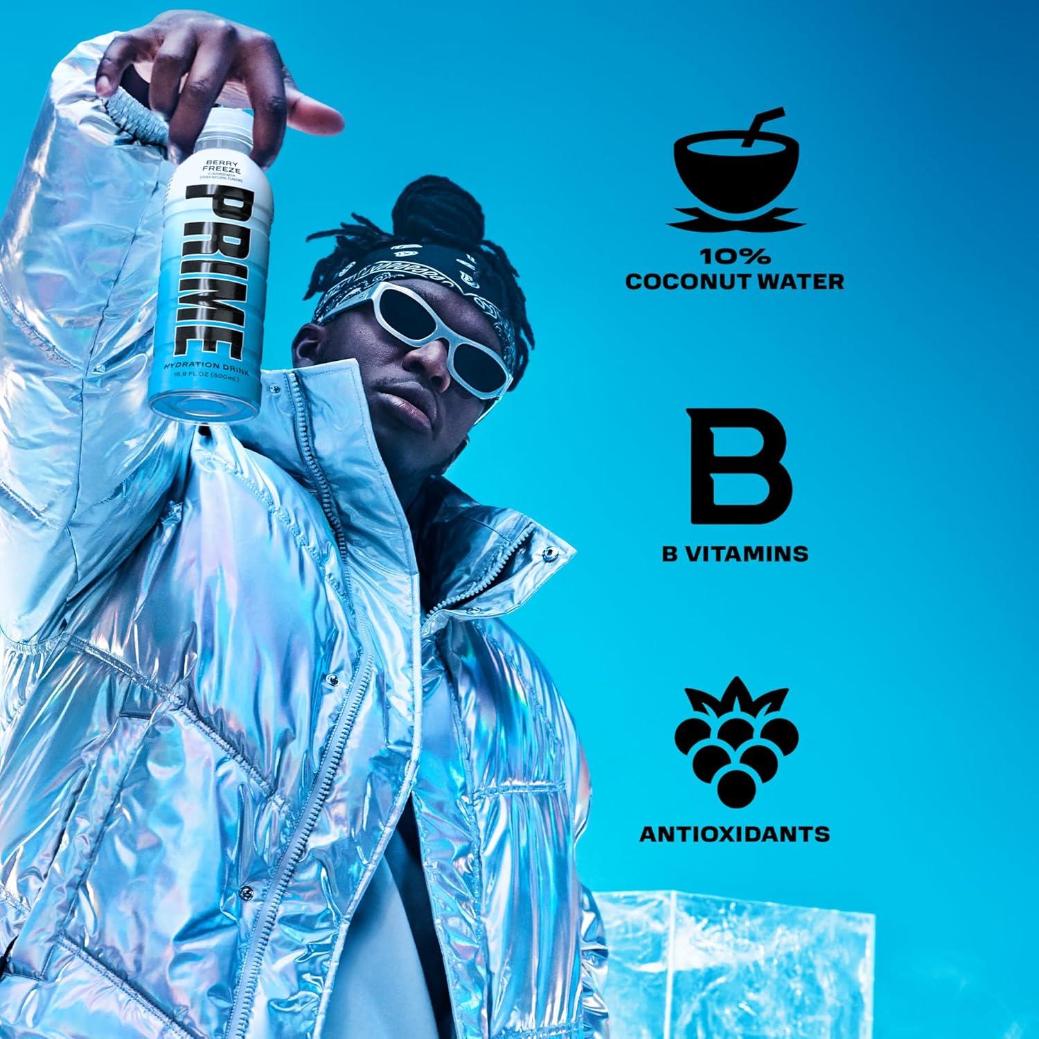 imagePRIME Hydration Berry Freeze Lot de 12 boissons pour sportifs lectrolytes amliors pour une hydratation ultime 250 mg de BCAA vitamines B antioxydants faible sucre 50 mlCONGELATION DES BAIES