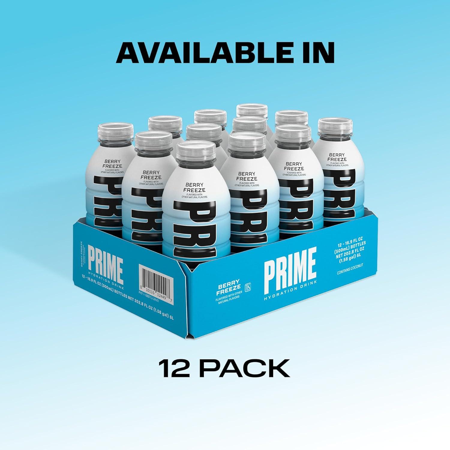 imagePRIME Hydration Berry Freeze Lot de 12 boissons pour sportifs lectrolytes amliors pour une hydratation ultime 250 mg de BCAA vitamines B antioxydants faible sucre 50 mlCONGELATION DES BAIES