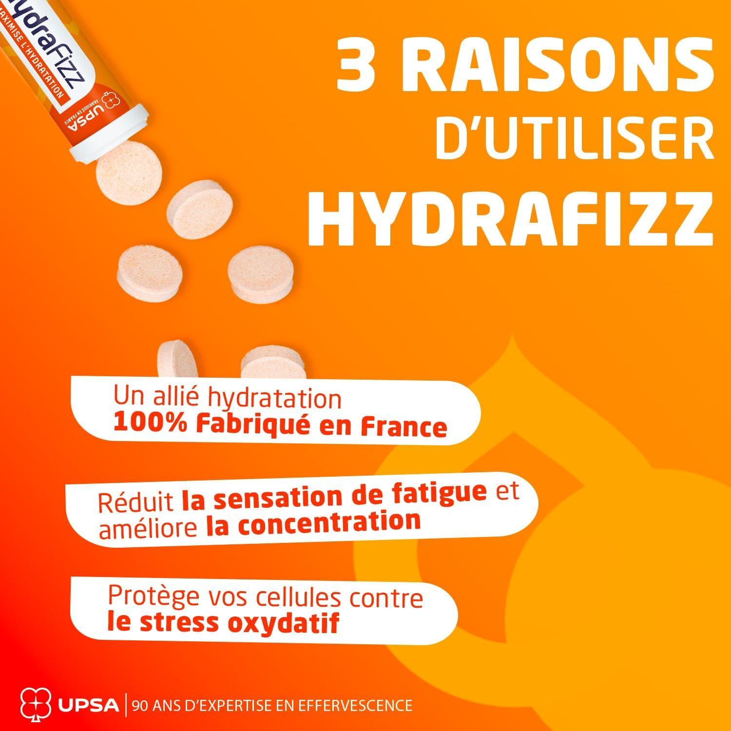 imageUPSA Hydrafizz Boost Complment Alimentaire nergie ampamp Hydratation lectrolytes Glucose Cafine Guarana Zinc Vitamines C ampamp B3 Got Orange Fabriqu en France 16 Comprims Effervescents