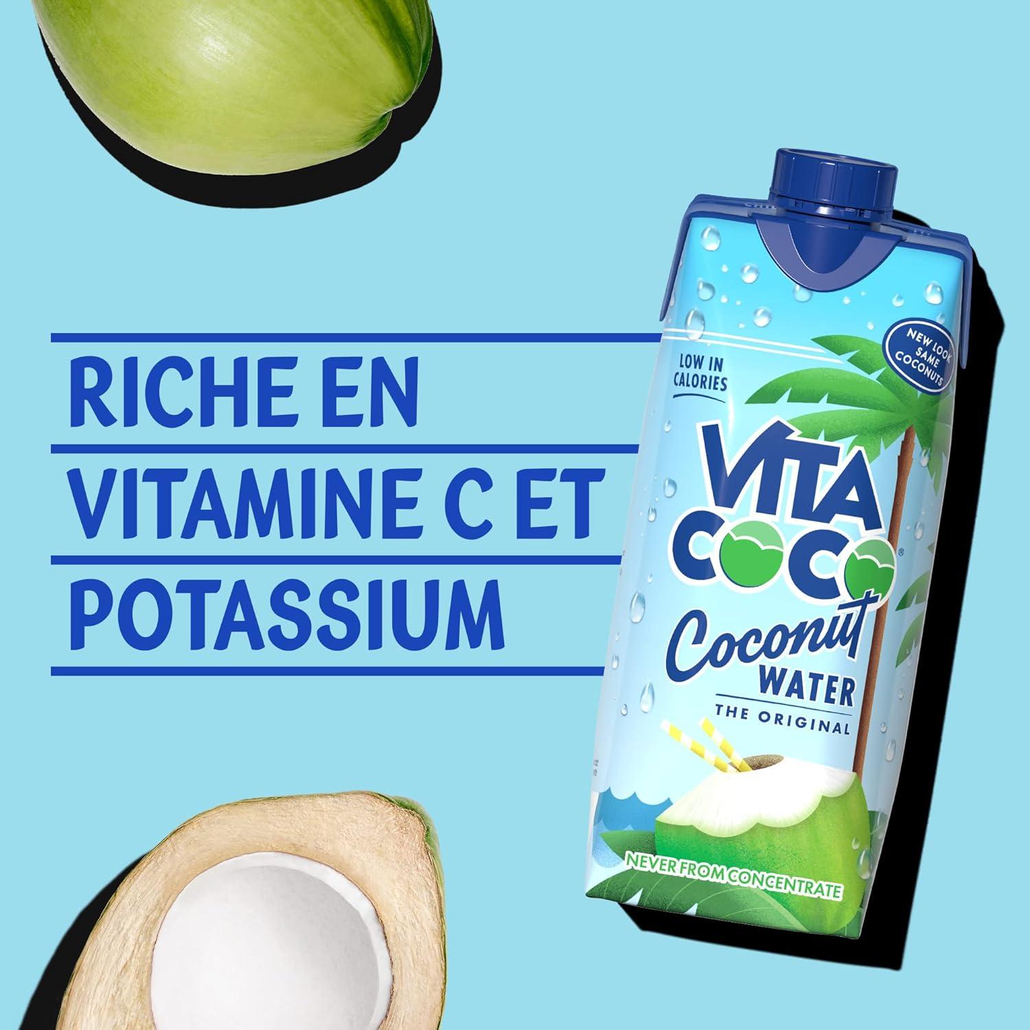 imageVita Coco Eau de Coco Originale 12x330ml Riche en lectrolytes Sans Gluten Riche en Vitamine C et en Potassium