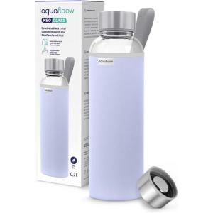 Aquafloow Bouteille d&rsquo;eau, Brosilicate Étui en Néoprène 700 ml, Flacons d&rsquo;eau en Verre avec Couvercle en Bambou, Sans BPA | Idéale pour Le Bureau, L&rsquo;école, La Maison – Bleu foncé(Violet)