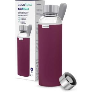 Aquafloow Bouteille d&rsquo;eau, Brosilicate Étui en Néoprène 700 ml, Flacons d&rsquo;eau en Verre avec Couvercle en Bambou, Sans BPA | Idéale pour Le Bureau, L&rsquo;école, La Maison – Bleu foncé(Bordeaux)