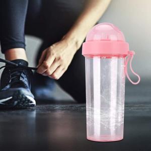 Aramox Tasse à Boire à Double Usage, Bouteille d&rsquo;eau Réutilisable Portable avec Deux Pailles, Tasse de Boisson Sportive Idéale pour les Voyages en Plein Air (PINK)(Pink)