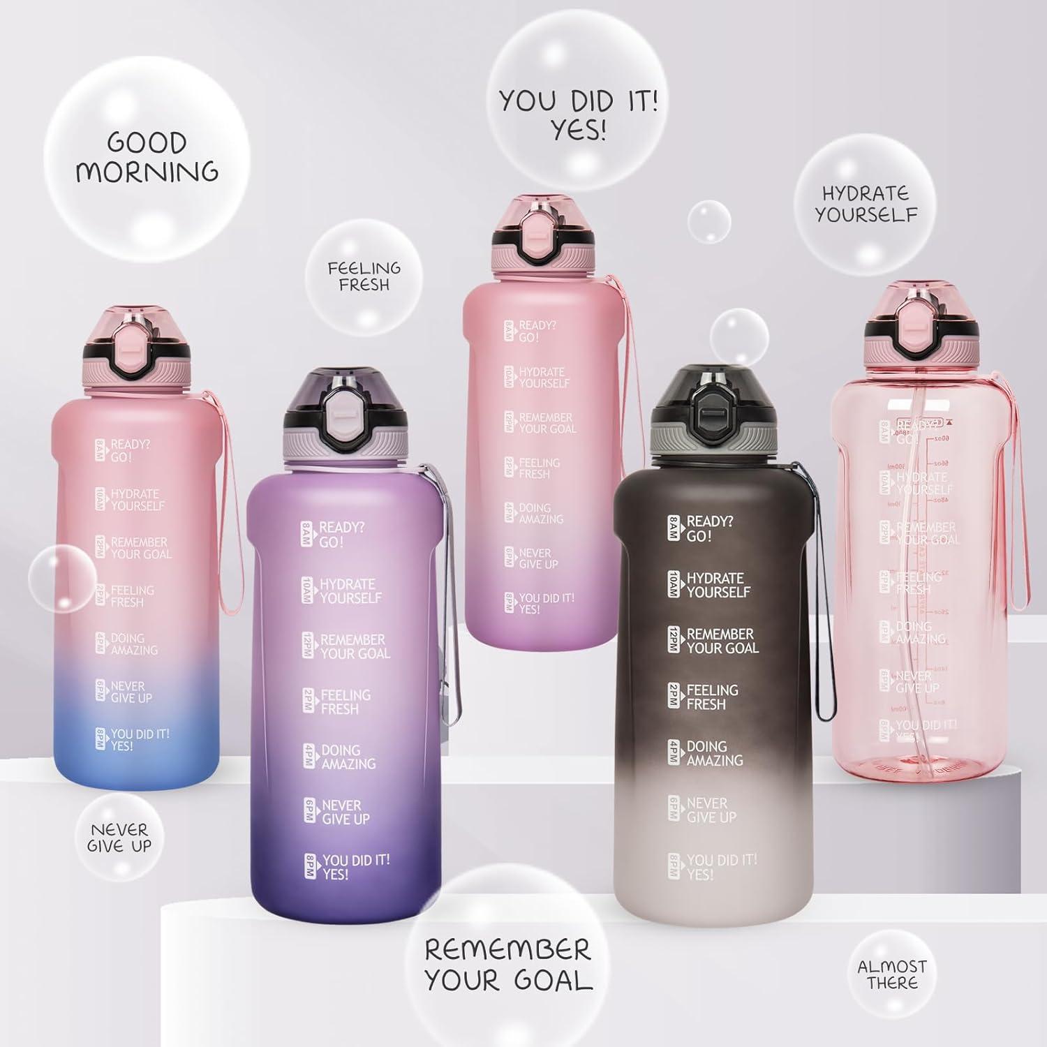 image2l 2 litres Tritan Sport Gourde Gradue avec Paille et Marqueur de Temps de Motivation 2000ml Grande Bouteille sans BPA eau pour Fitness Gym RandonneVoyageDgrad Noir Blanc