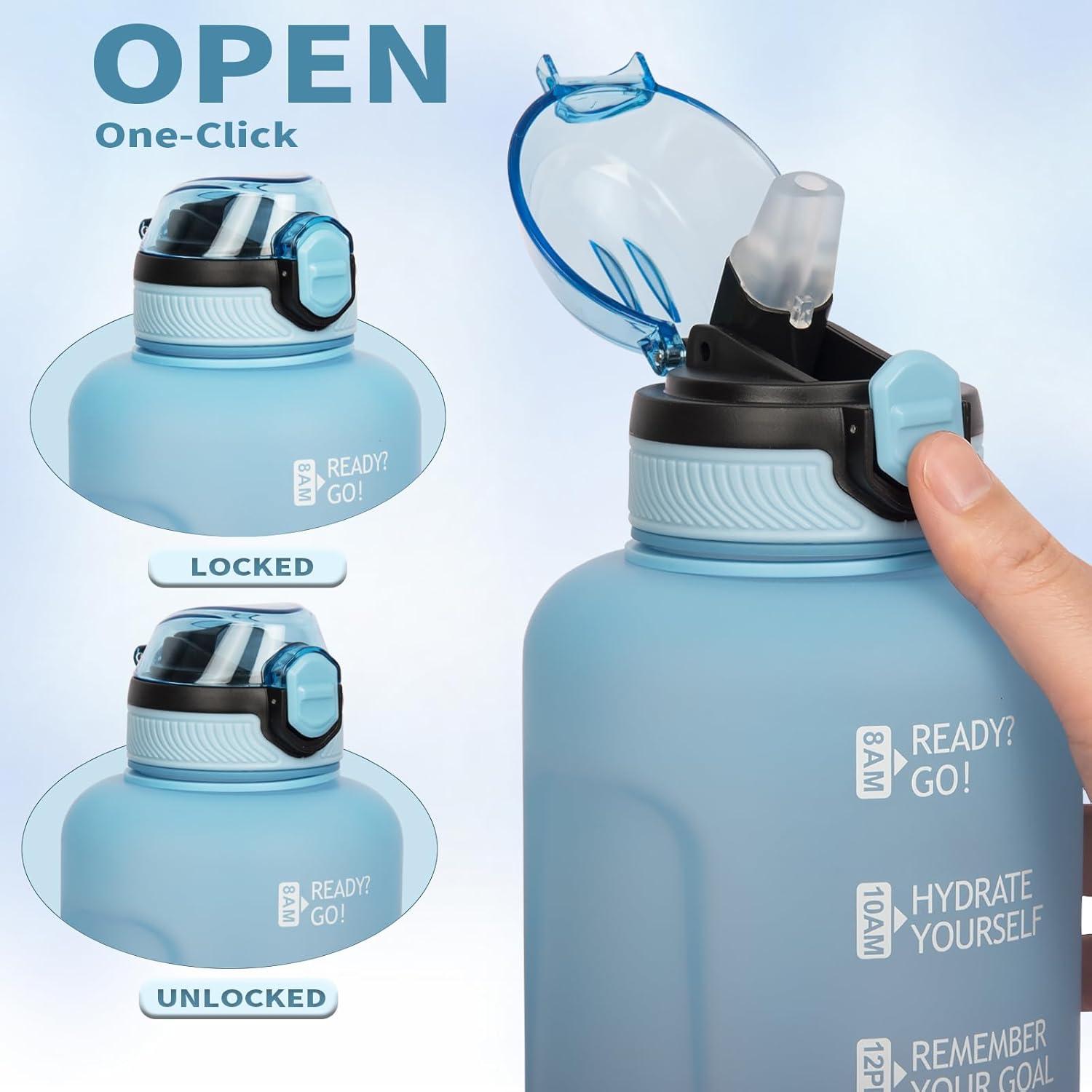 image2l 2 litres Tritan Sport Gourde Gradue avec Paille et Marqueur de Temps de Motivation 2000ml Grande Bouteille sans BPA eau pour Fitness Gym RandonneVoyageDgrad Bleu Violet Fonc