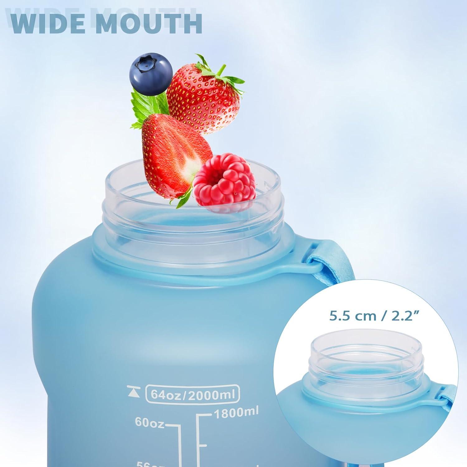 image2l 2 litres Tritan Sport Gourde Gradue avec Paille et Marqueur de Temps de Motivation 2000ml Grande Bouteille sans BPA eau pour Fitness Gym RandonneVoyageDgrad Bleu Violet Fonc