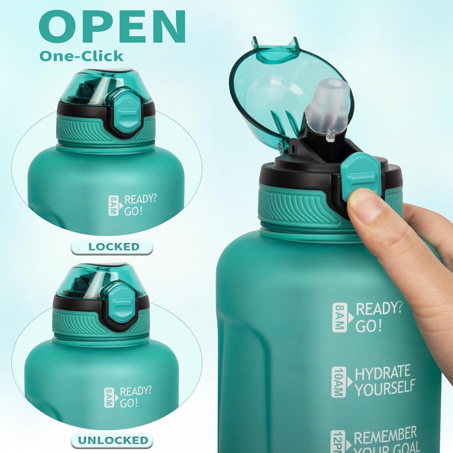 image2l 2 litres Tritan Sport Gourde Gradue avec Paille et Marqueur de Temps de Motivation 2000ml Grande Bouteille sans BPA eau pour Fitness Gym RandonneVoyageDgrad Vert Cyan