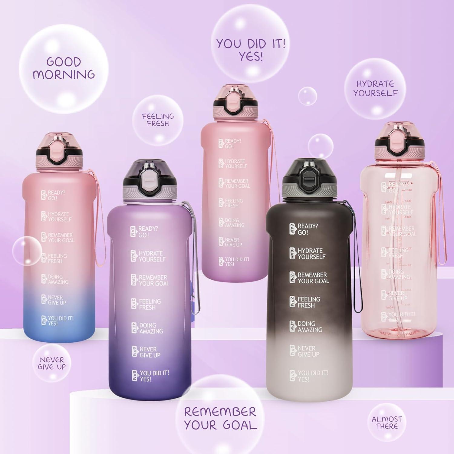 image2l 2 litres Tritan Sport Gourde Gradue avec Paille et Marqueur de Temps de Motivation 2000ml Grande Bouteille sans BPA eau pour Fitness Gym RandonneVoyageDgrad Violet Clair Violet Fonc