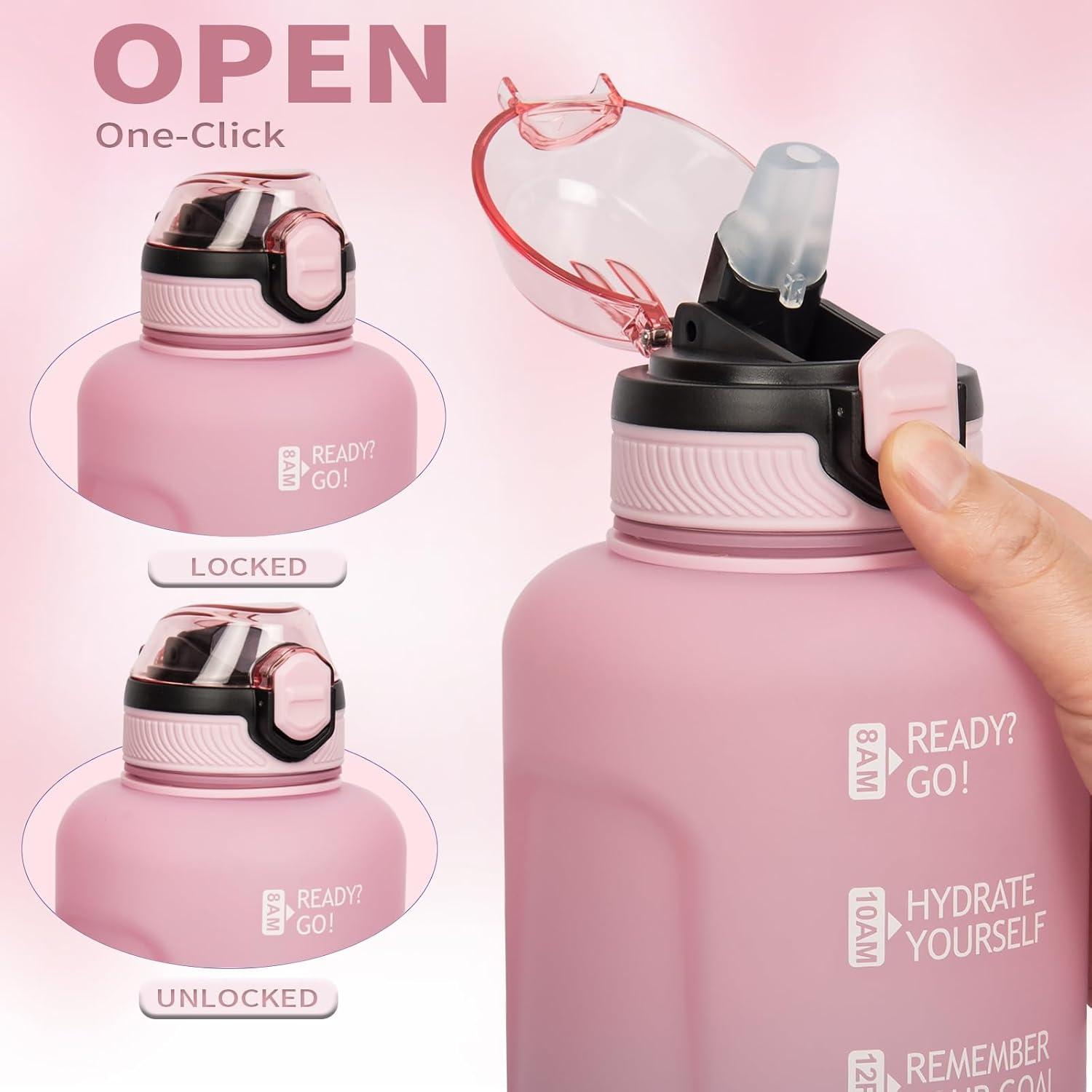 image2l 2 litres Tritan Sport Gourde Gradue avec Paille et Marqueur de Temps de Motivation 2000ml Grande Bouteille sans BPA eau pour Fitness Gym RandonneVoyageDgrad Rose Violet