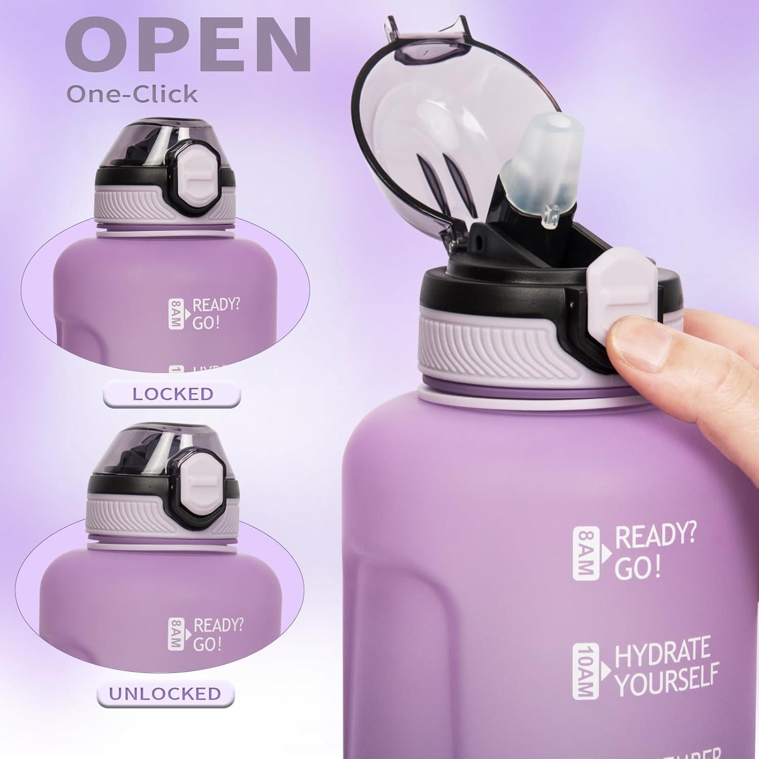 image2l 2 litres Tritan Sport Gourde Gradue avec Paille et Marqueur de Temps de Motivation 2000ml Grande Bouteille sans BPA eau pour Fitness Gym RandonneVoyageDgrad Violet Clair Violet Fonc