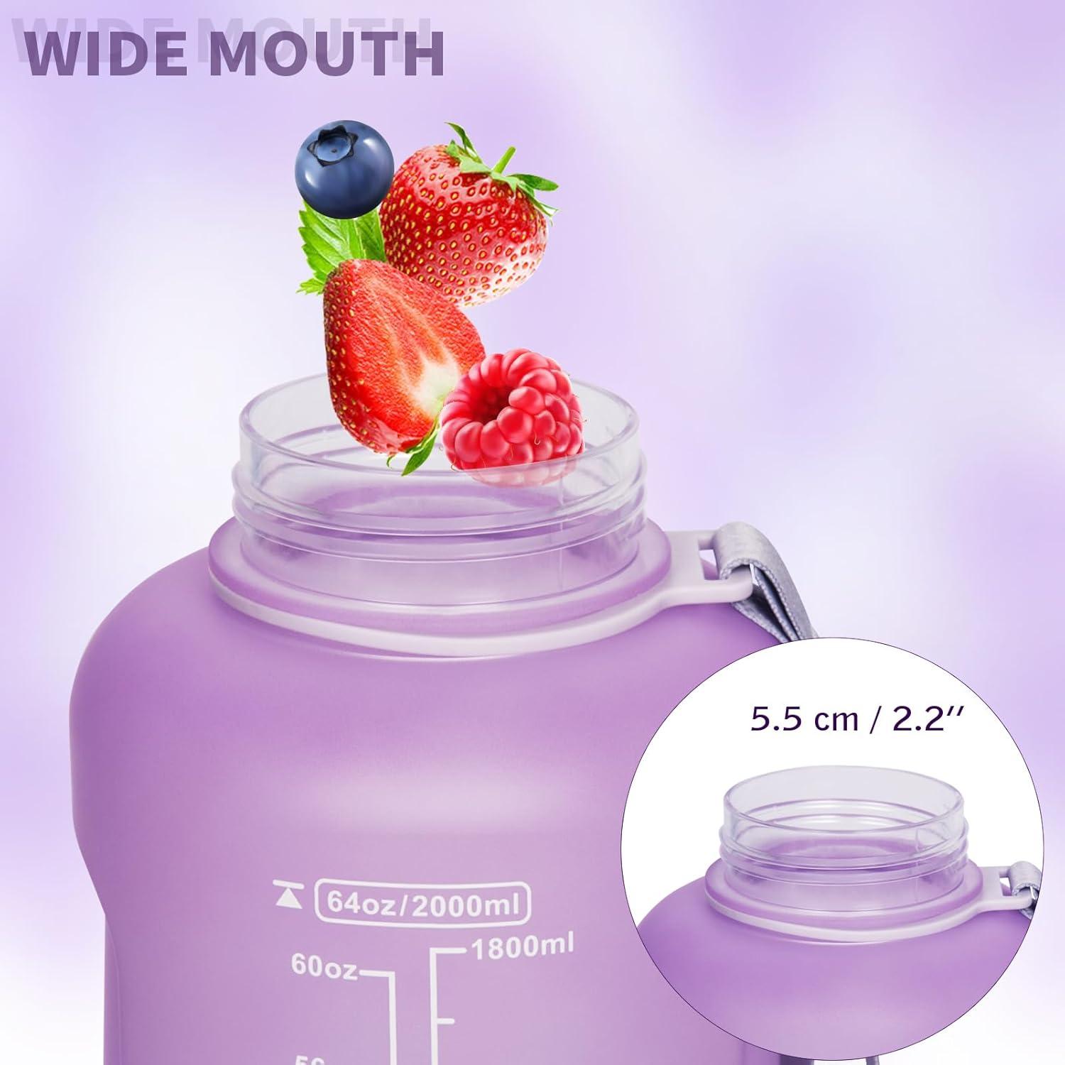 image2l 2 litres Tritan Sport Gourde Gradue avec Paille et Marqueur de Temps de Motivation 2000ml Grande Bouteille sans BPA eau pour Fitness Gym RandonneVoyageDgrad Violet Clair Violet Fonc