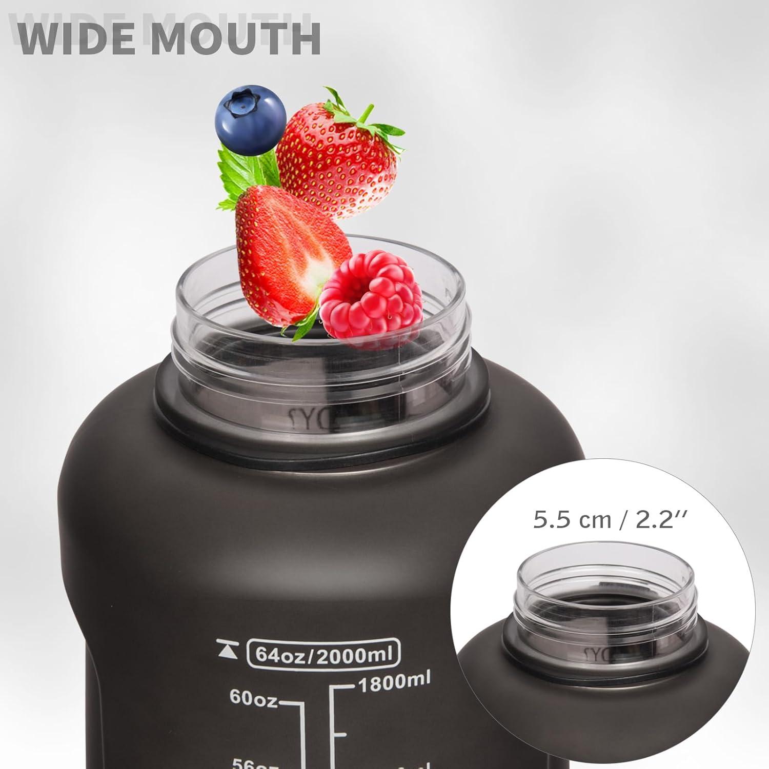 image2l 2 litres Tritan Sport Gourde Gradue avec Paille et Marqueur de Temps de Motivation 2000ml Grande Bouteille sans BPA eau pour Fitness Gym RandonneVoyageDgrad Noir Blanc