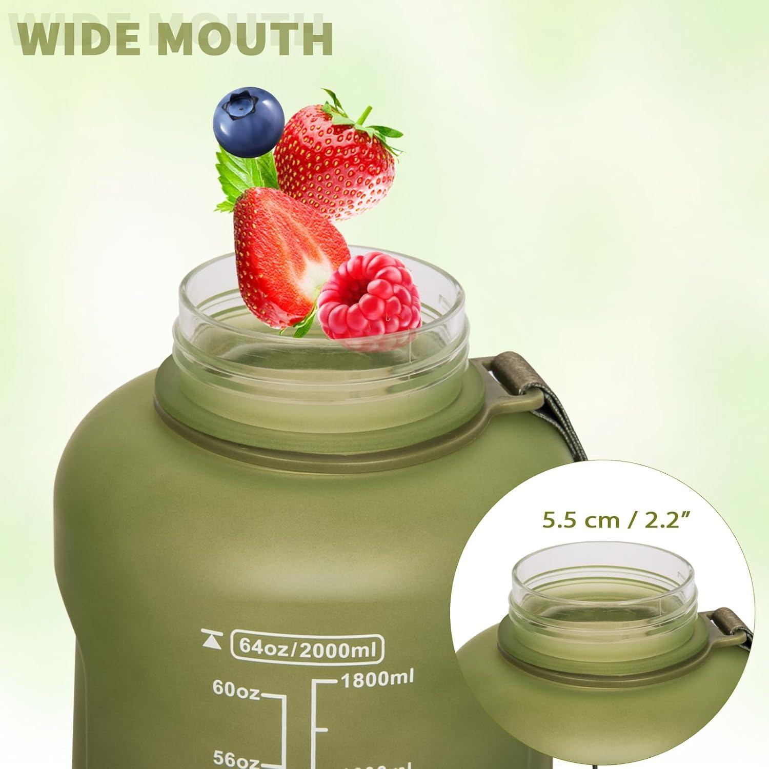 image2l 2 litres Tritan Sport Gourde Gradue avec Paille et Marqueur de Temps de Motivation 2000ml Grande Bouteille sans BPA eau pour Fitness Gym RandonneVoyageDgrad Olive Jaune