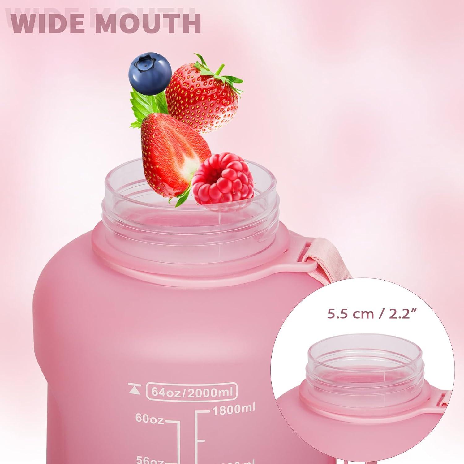 image2l 2 litres Tritan Sport Gourde Gradue avec Paille et Marqueur de Temps de Motivation 2000ml Grande Bouteille sans BPA eau pour Fitness Gym RandonneVoyageDgrad Rose Violet