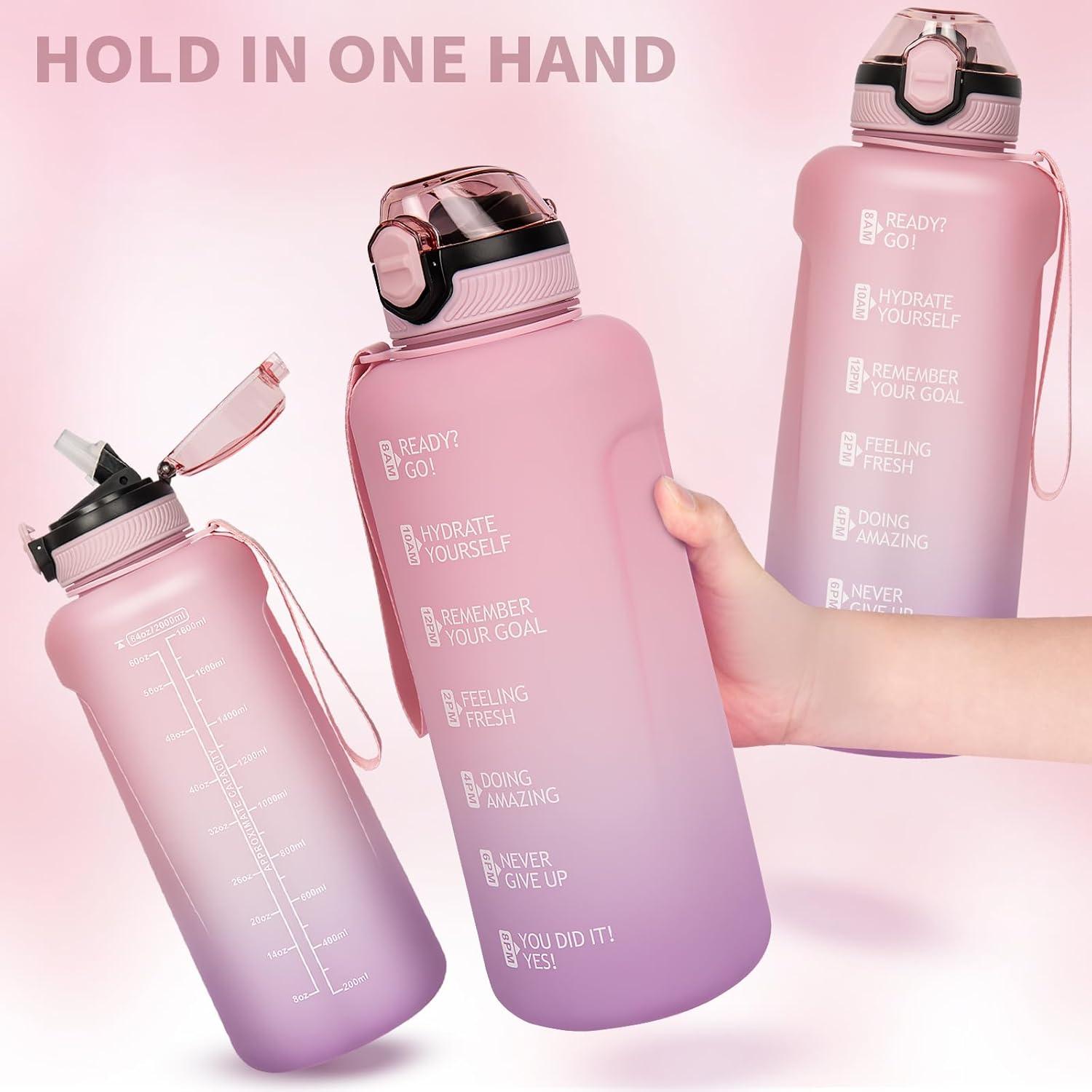 image2l 2 litres Tritan Sport Gourde Gradue avec Paille et Marqueur de Temps de Motivation 2000ml Grande Bouteille sans BPA eau pour Fitness Gym RandonneVoyageDgrad Rose Violet