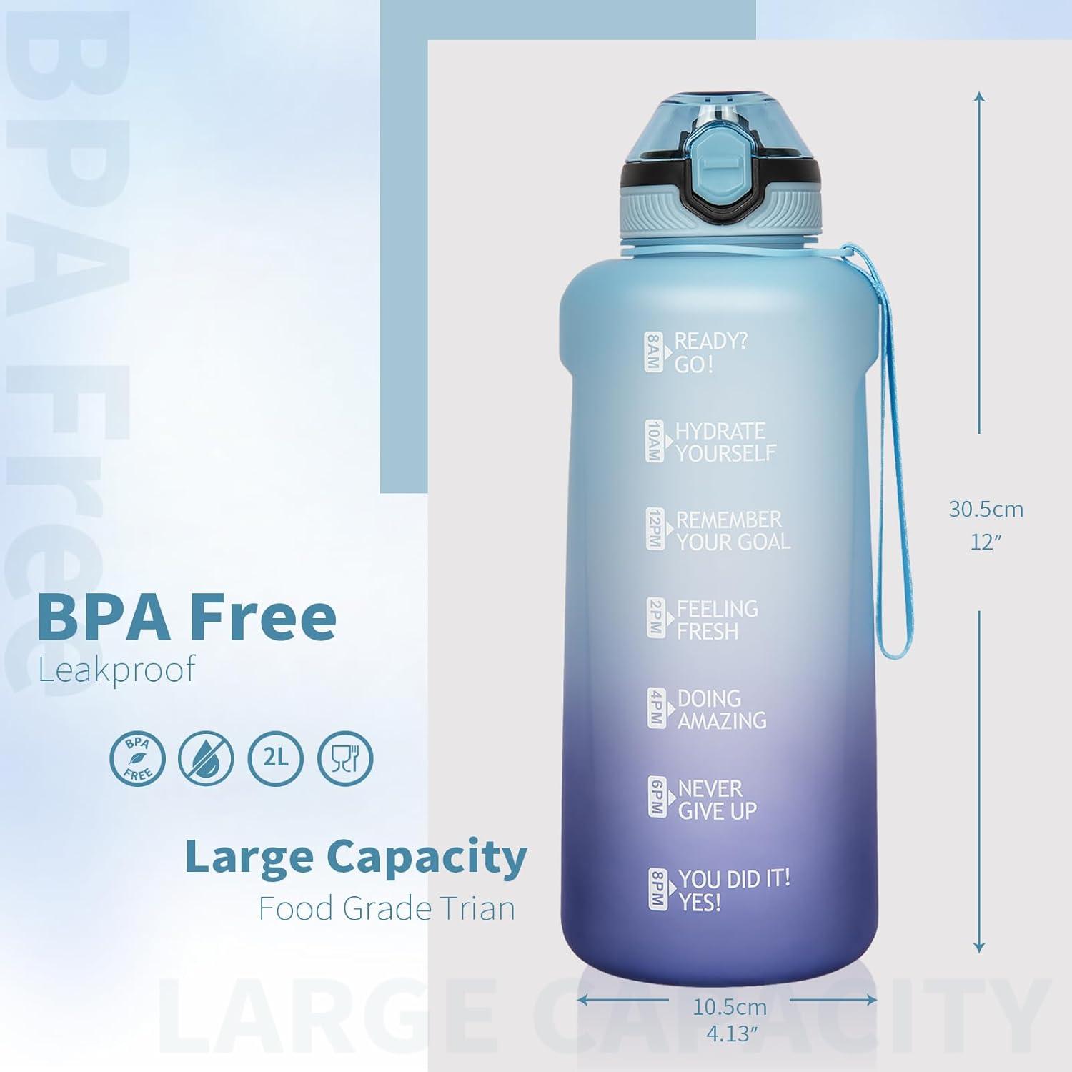 image2l 2 litres Tritan Sport Gourde Gradue avec Paille et Marqueur de Temps de Motivation 2000ml Grande Bouteille sans BPA eau pour Fitness Gym RandonneVoyageDgrad Bleu Violet Fonc