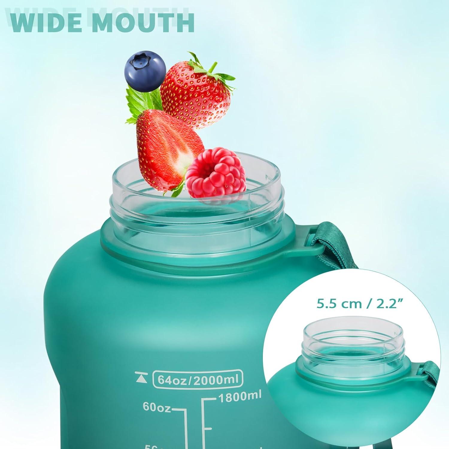 image2l 2 litres Tritan Sport Gourde Gradue avec Paille et Marqueur de Temps de Motivation 2000ml Grande Bouteille sans BPA eau pour Fitness Gym RandonneVoyageDgrad Vert Cyan