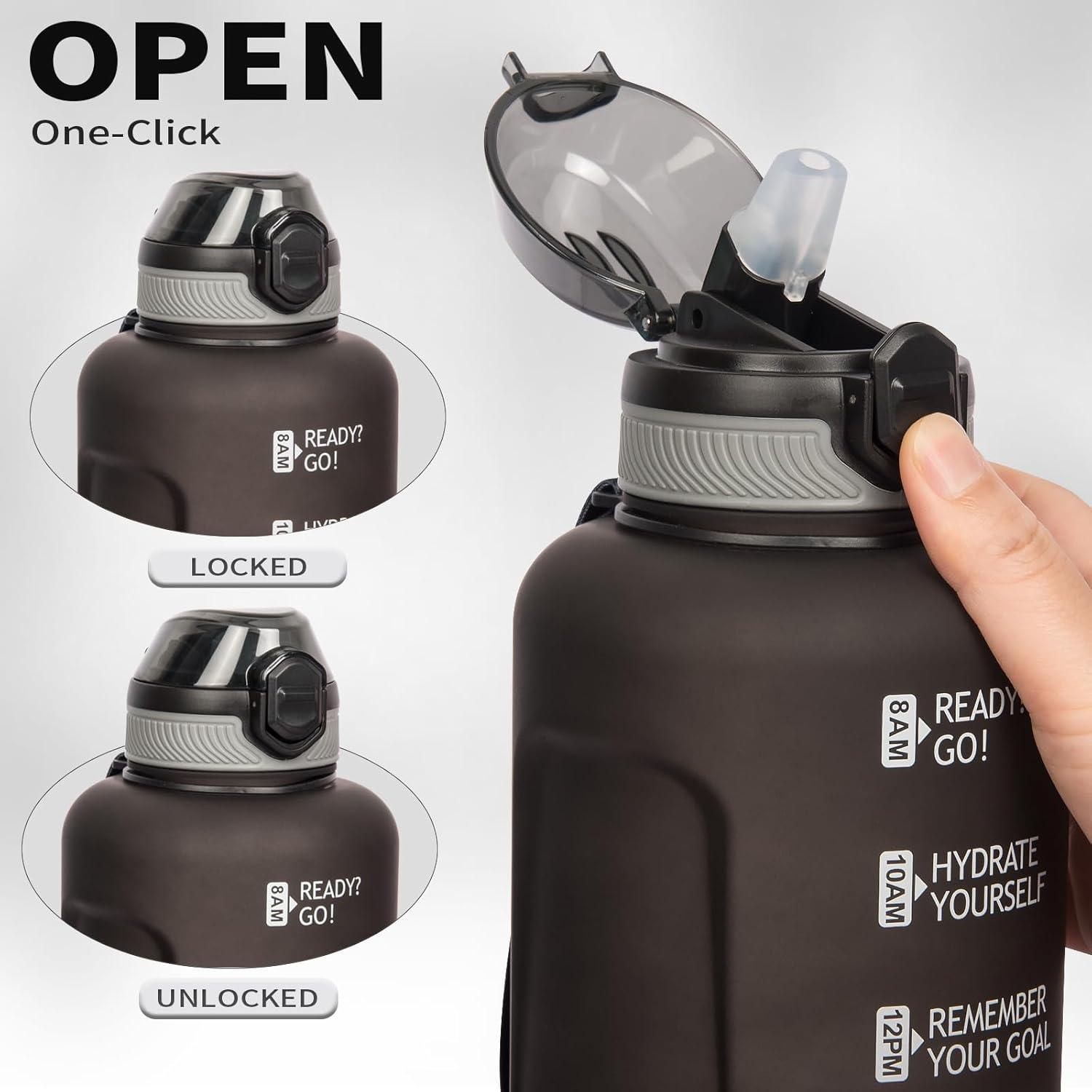 image2l 2 litres Tritan Sport Gourde Gradue avec Paille et Marqueur de Temps de Motivation 2000ml Grande Bouteille sans BPA eau pour Fitness Gym RandonneVoyageDgrad Noir Blanc