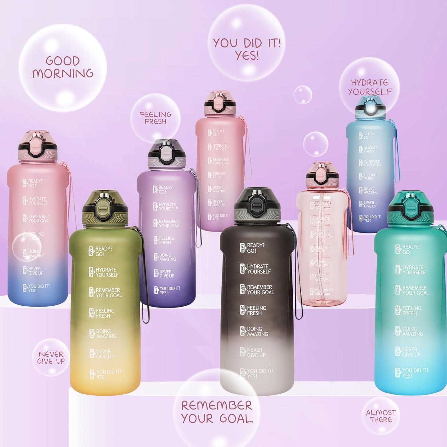 image2l 2 litres Tritan Sport Gourde Gradue avec Paille et Marqueur de Temps de Motivation 2000ml Grande Bouteille sans BPA eau pour Fitness Gym RandonneVoyageDgrad Vert Cyan