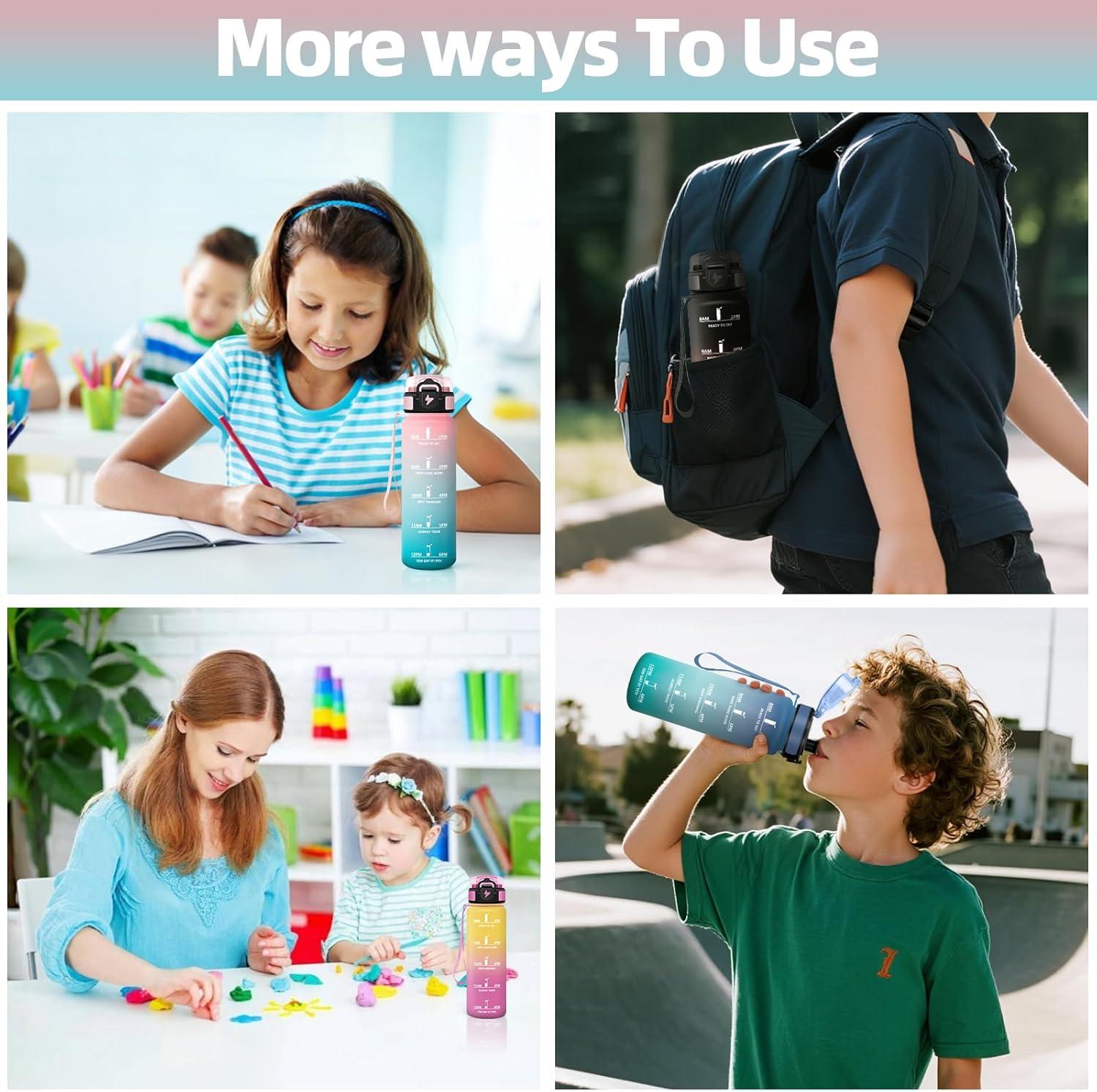 imageGourde 1000ML Sans BPA Gourde Motivation Avec Horodatage Bouteille Anti Fuite Conception de Verrouillage AntiFuite Bouteille plastique pour Yoga Aptitude Bleu marineRosecyan500ml