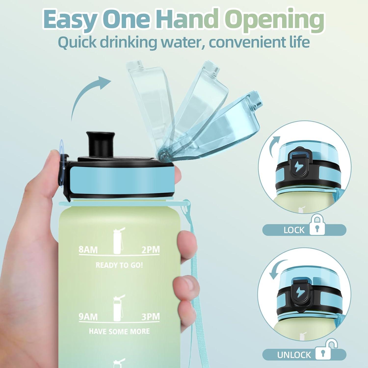 imageGourde 1000ML Sans BPA Gourde Motivation Avec Horodatage Bouteille Anti Fuite Conception de Verrouillage AntiFuite Bouteille plastique pour Yoga Aptitude Bleu marineGivreciel500ml