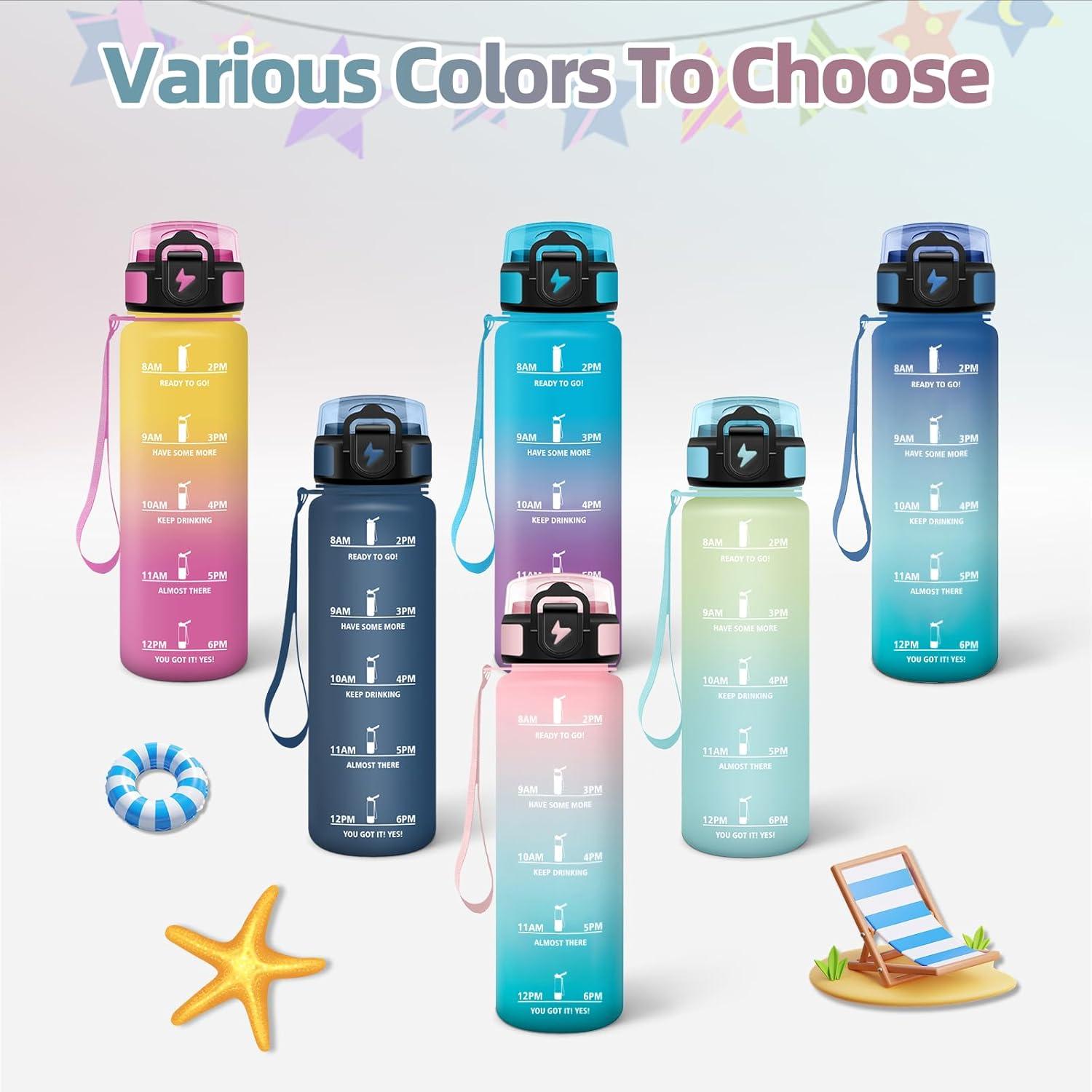 imageGourde 1000ML Sans BPA Gourde Motivation Avec Horodatage Bouteille Anti Fuite Conception de Verrouillage AntiFuite Bouteille plastique pour Yoga Aptitude Bleu marineRosecyan500ml