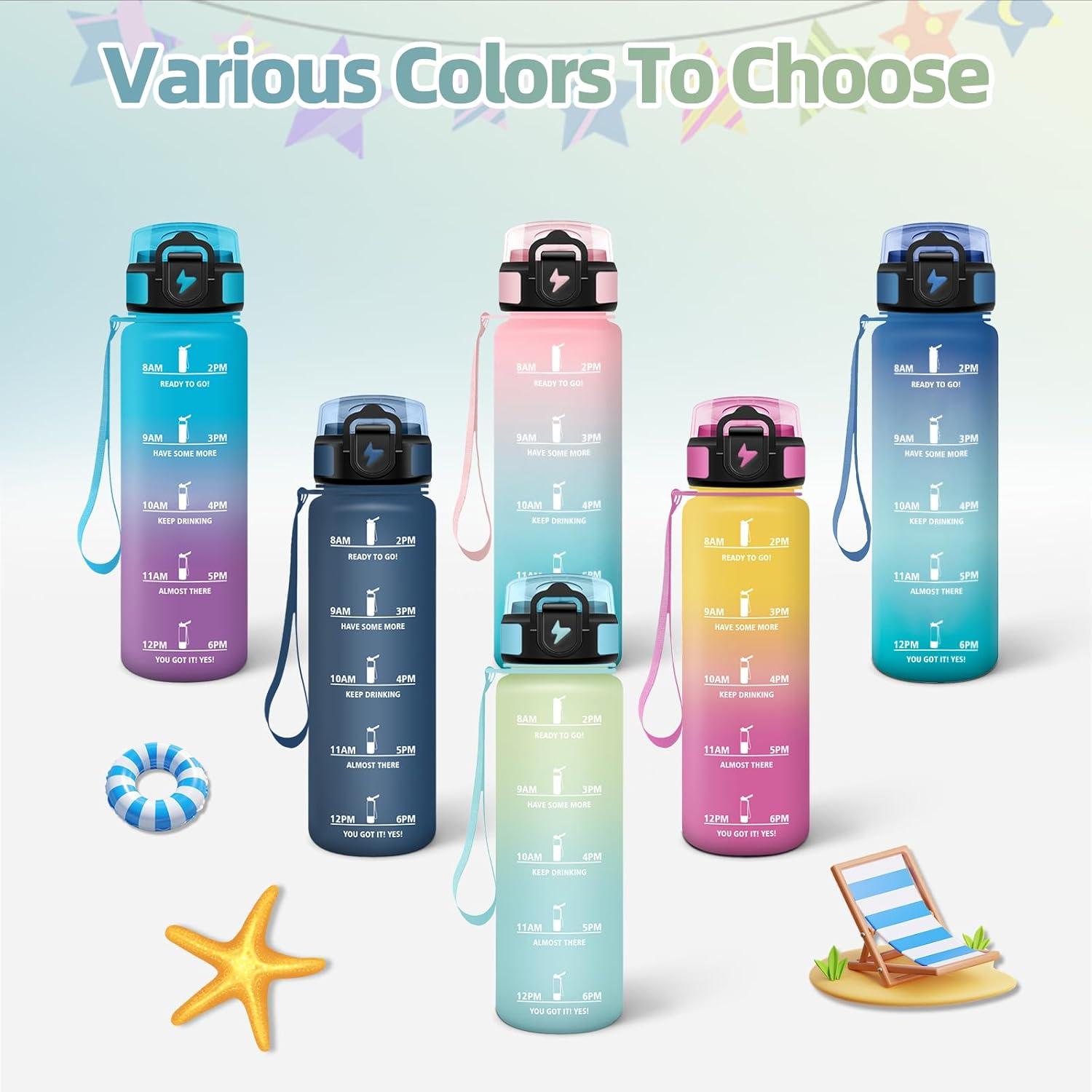 imageGourde 1000ML Sans BPA Gourde Motivation Avec Horodatage Bouteille Anti Fuite Conception de Verrouillage AntiFuite Bouteille plastique pour Yoga Aptitude Bleu marineGivreciel500ml