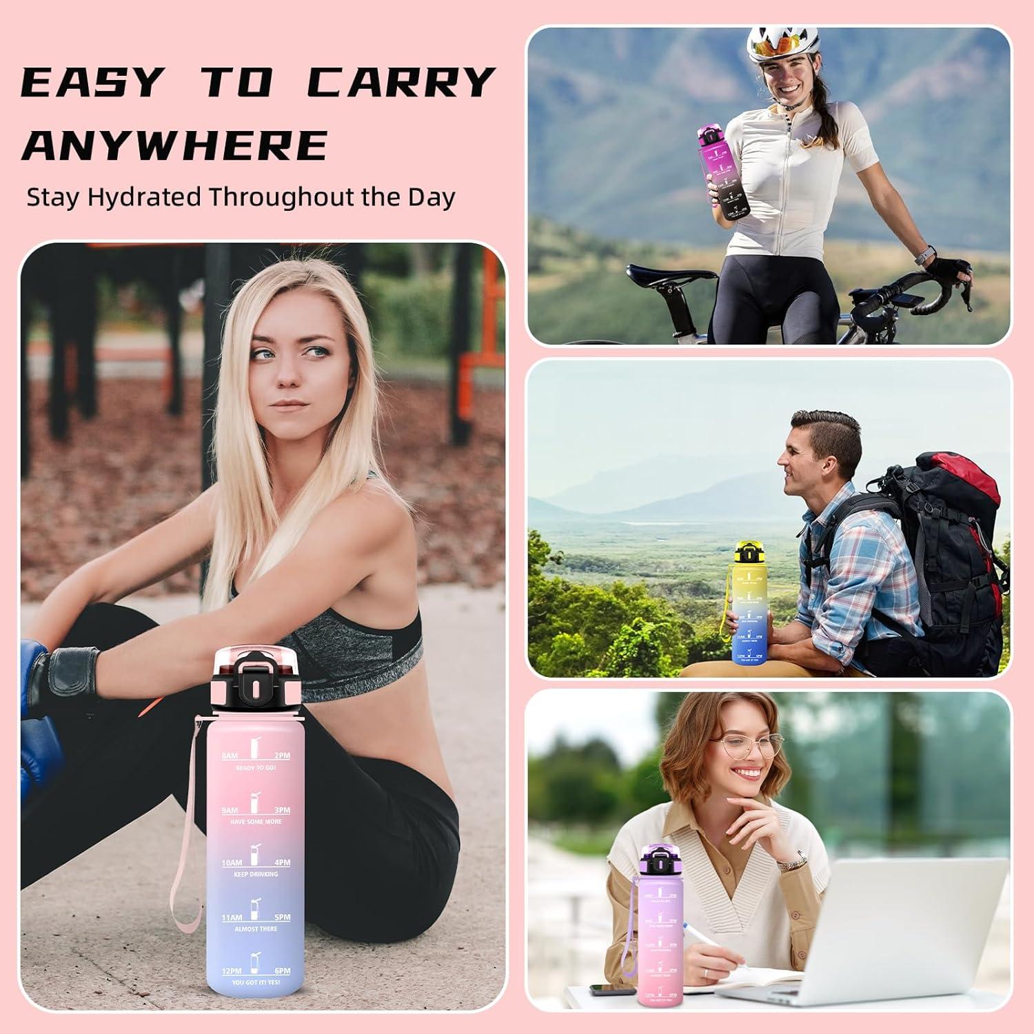 imageGourde 15l Gourde Sport Anti Fuite Bouteille Gradue pour 1 Journee Facile Nettoyer Bouteille Gradue avec Verrou de Scurit avec Slogan de Motivation pour Sports Camping RandonneRosebleu
