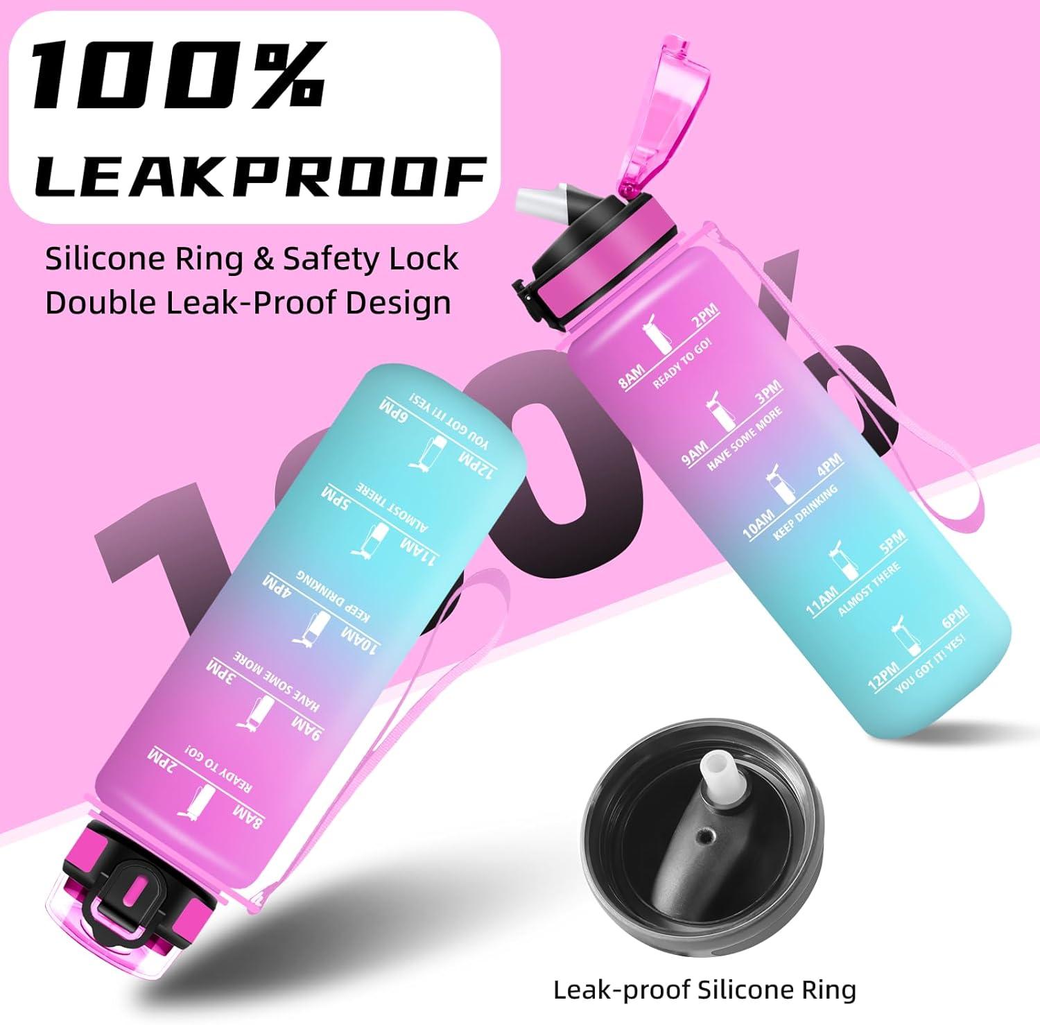 imageGourde 15l Gourde Sport Anti Fuite Bouteille Gradue pour 1 Journee Facile Nettoyer Bouteille Gradue avec Verrou de Scurit avec Slogan de Motivation pour Sports Camping RandonneRougevert