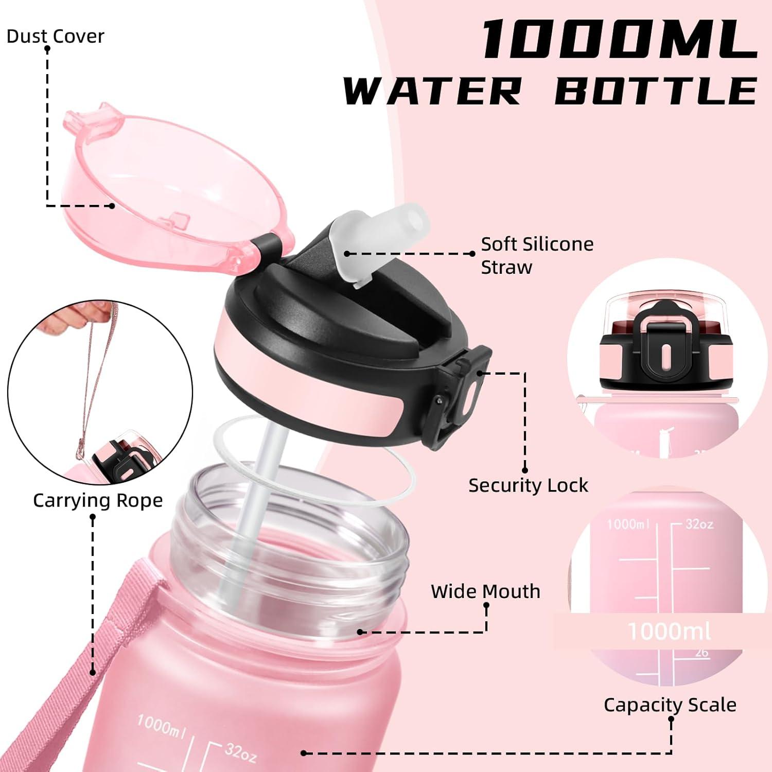 imageGourde 15l Gourde Sport Anti Fuite Bouteille Gradue pour 1 Journee Facile Nettoyer Bouteille Gradue avec Verrou de Scurit avec Slogan de Motivation pour Sports Camping RandonneRosebleu