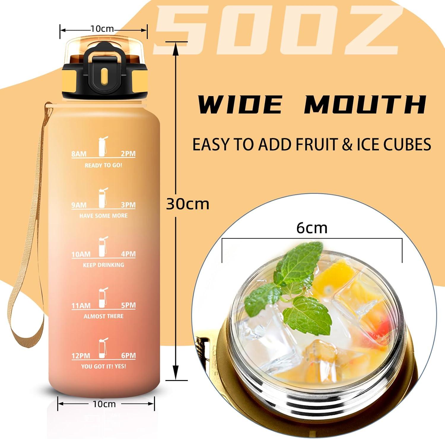 imageGourde 15l Gourde Sport Anti Fuite Bouteille Gradue pour 1 Journee Facile Nettoyer Bouteille Gradue avec Verrou de Scurit avec Slogan de Motivation pour Sports Camping RandonneJauneorange