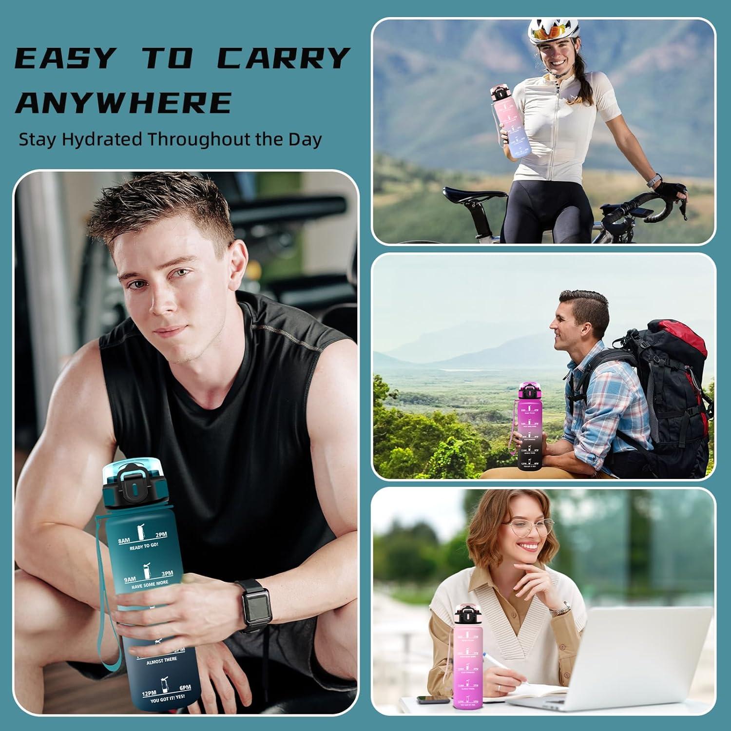 imageGourde 15l Gourde Sport Anti Fuite Bouteille Gradue pour 1 Journee Facile Nettoyer Bouteille Gradue avec Verrou de Scurit avec Slogan de Motivation pour Sports Camping RandonneVertgris