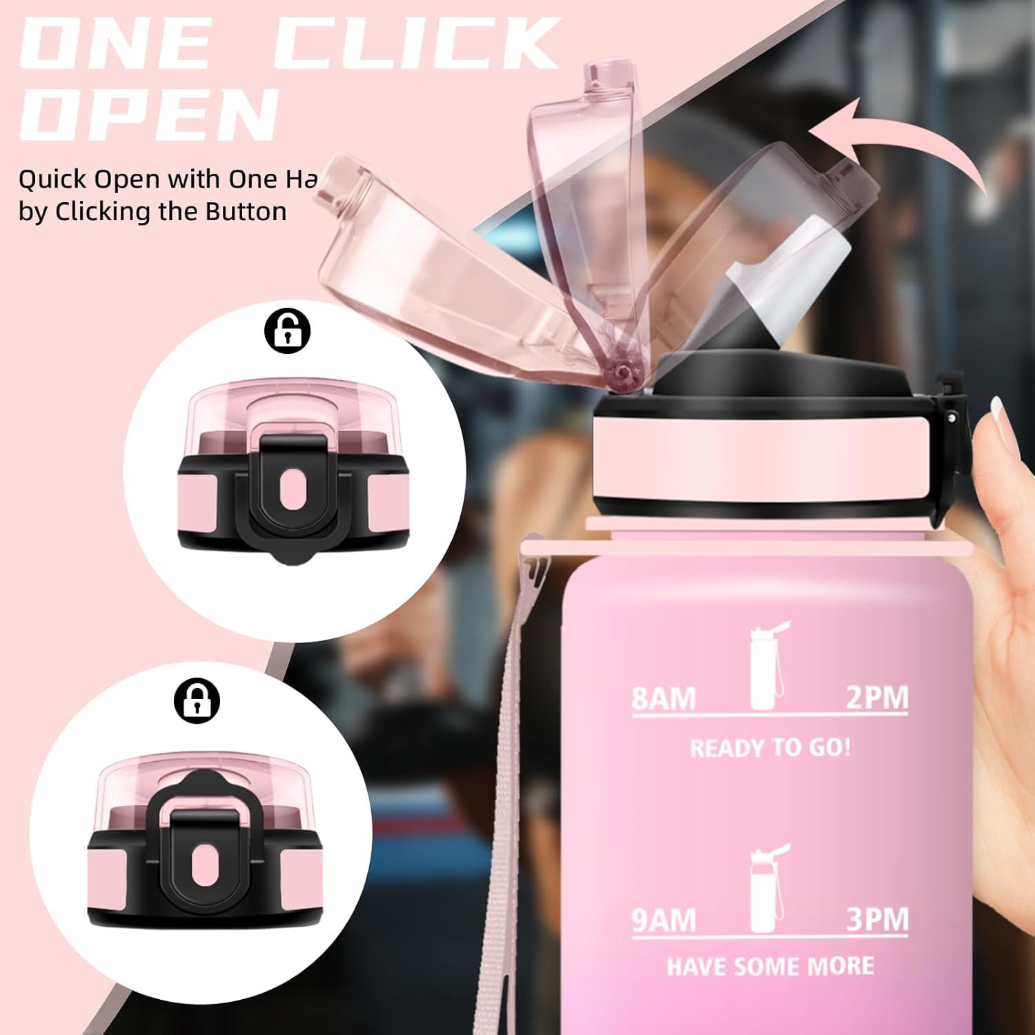 imageGourde 15l Gourde Sport Anti Fuite Bouteille Gradue pour 1 Journee Facile Nettoyer Bouteille Gradue avec Verrou de Scurit avec Slogan de Motivation pour Sports Camping RandonneRoseroserouge