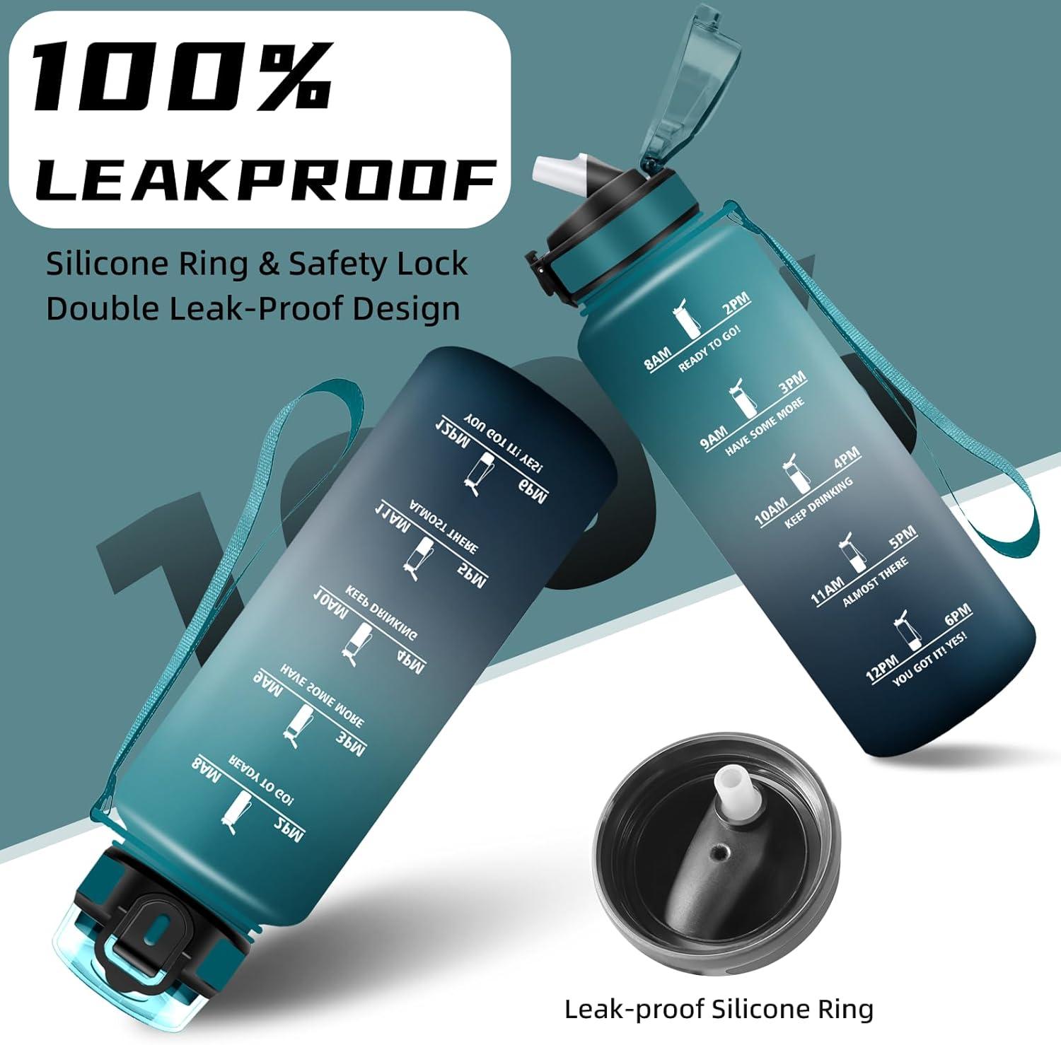 imageGourde 15l Gourde Sport Anti Fuite Bouteille Gradue pour 1 Journee Facile Nettoyer Bouteille Gradue avec Verrou de Scurit avec Slogan de Motivation pour Sports Camping RandonneVertgris