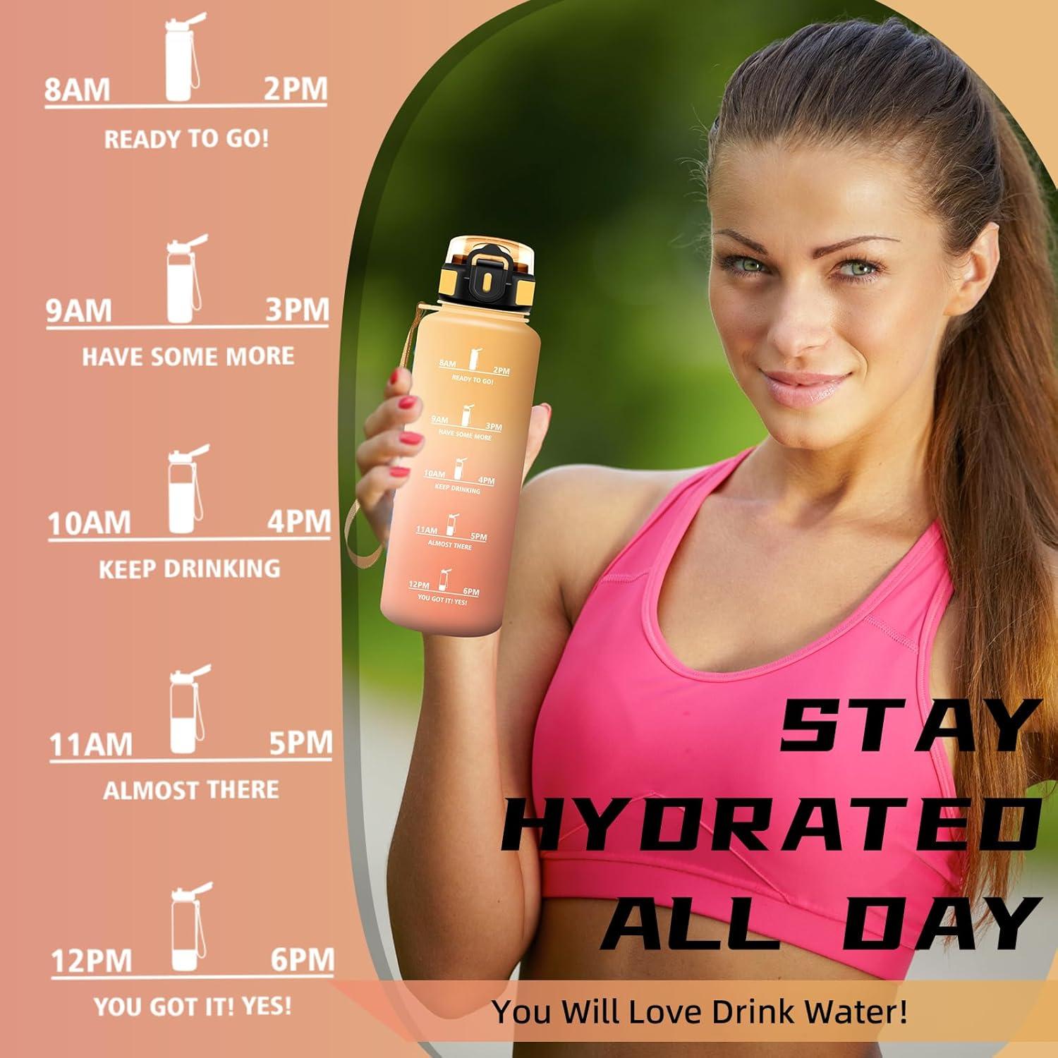 imageGourde 15l Gourde Sport Anti Fuite Bouteille Gradue pour 1 Journee Facile Nettoyer Bouteille Gradue avec Verrou de Scurit avec Slogan de Motivation pour Sports Camping RandonneJauneorange