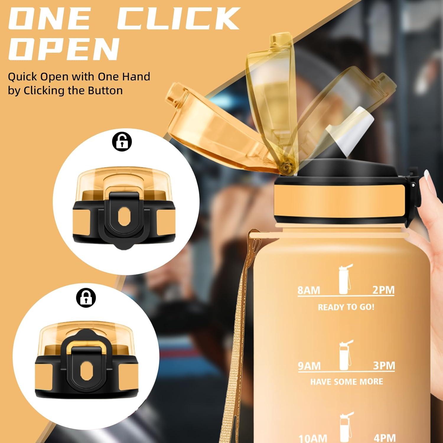 imageGourde 15l Gourde Sport Anti Fuite Bouteille Gradue pour 1 Journee Facile Nettoyer Bouteille Gradue avec Verrou de Scurit avec Slogan de Motivation pour Sports Camping RandonneJauneorange